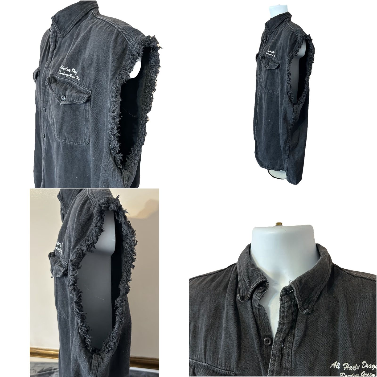 Harley Davidson VINTAGE Harley Davidson Unik Denim Button Up Vest Men 3XL Black Bowling Green Kentucky Size US XXL / EU 58 / 5 - 8 Thumbnail