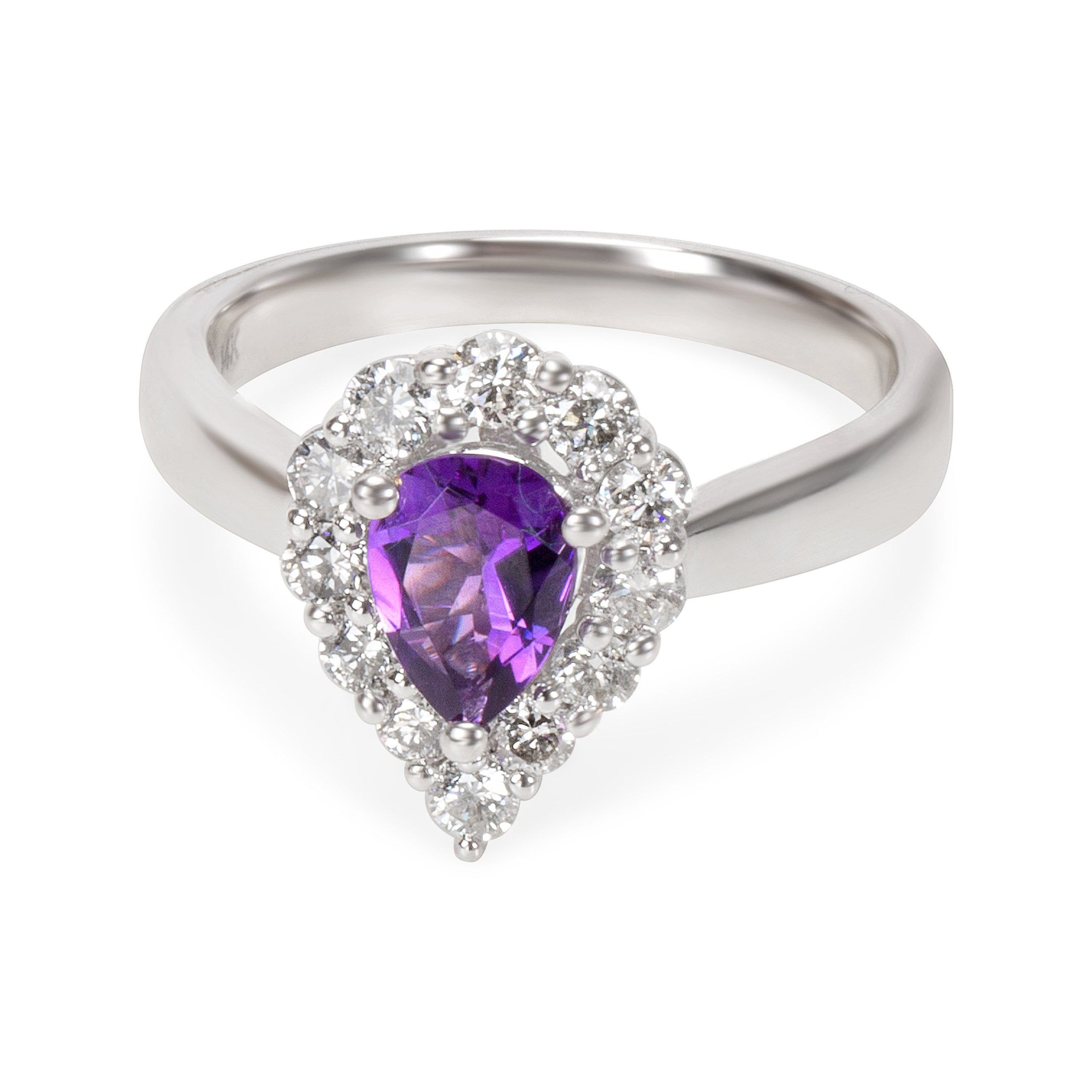 image of Tiffany Co Diamond Halo Pear Shape Amethyst Ring In 14K White Gold (0.60 Ctw), Women's