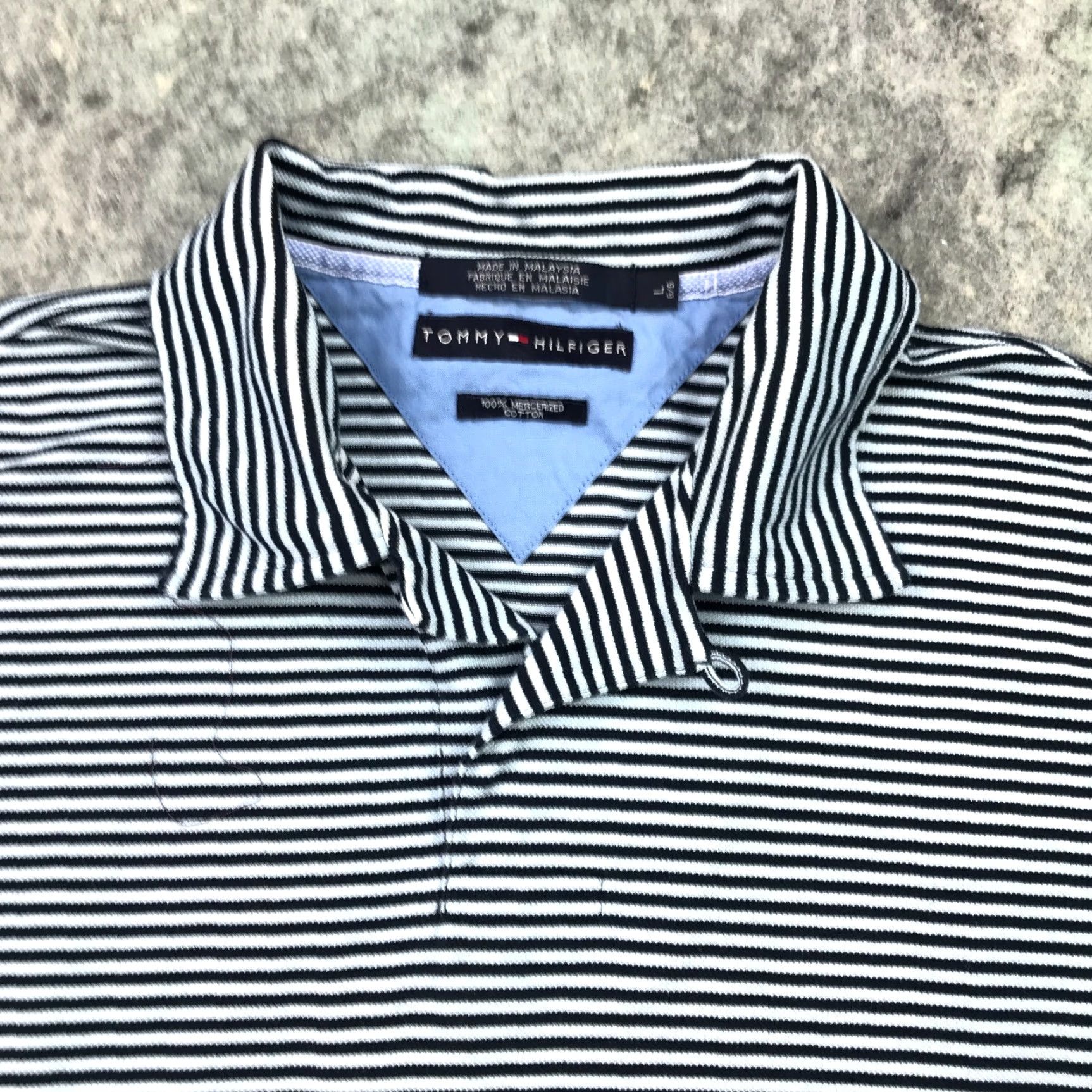 Tommy Hilfiger Tommy Hilfiger Polo Shirt Mens Large Blue White Striped Mercerized Cotton Size US L / EU 52-54 / 3 - 2 Thumbnail