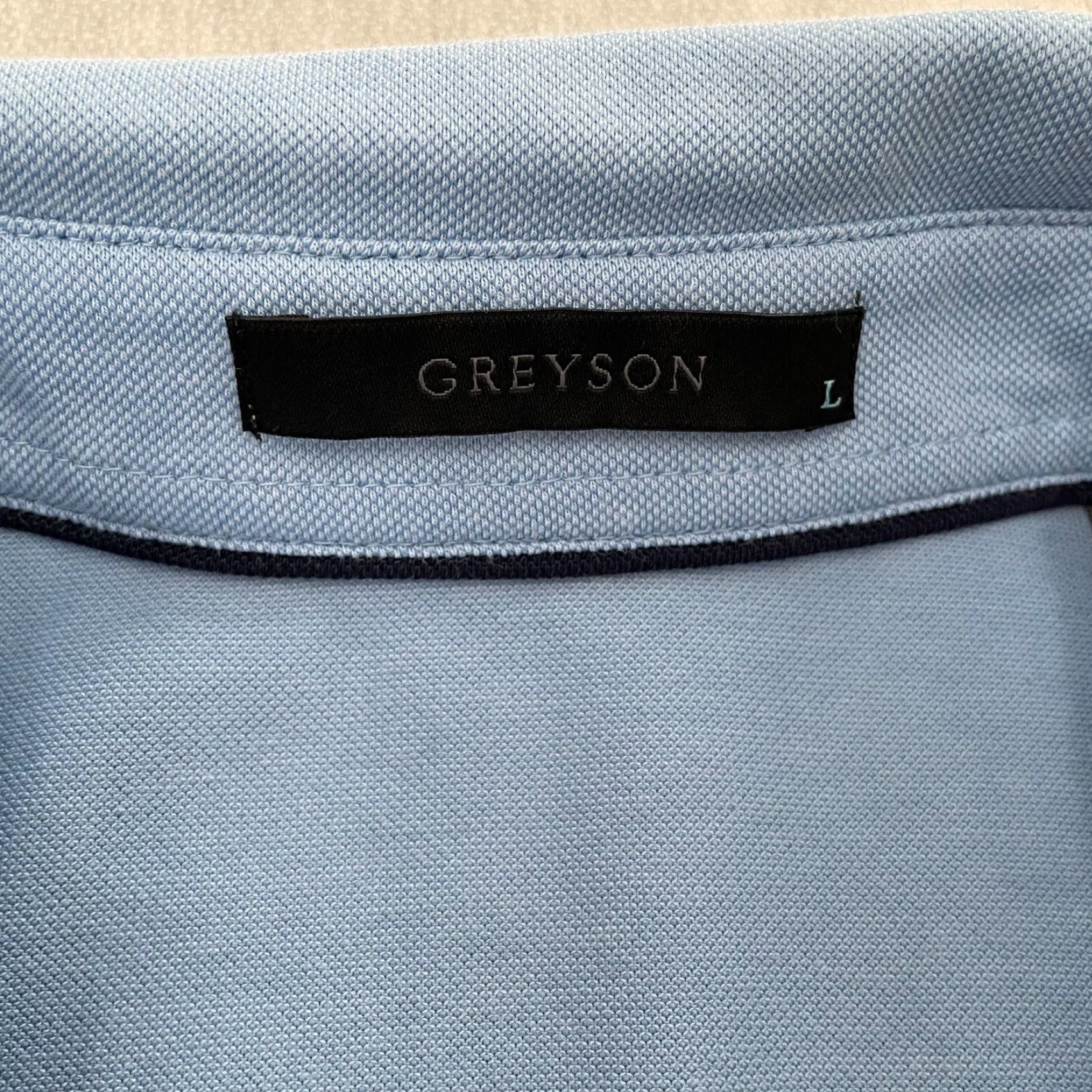 Vintage Greyson Polo Shirt Adult L Blue Logo Breathable Lightweight Golf Stretch Polo Mens L Blue Logo 90s? Size US L / EU 52-54 / 3 - 5 Thumbnail