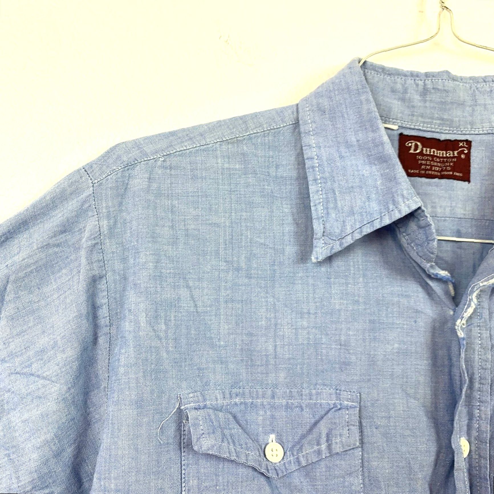 Denime VINTAGE 1950s Dunmar Chambray Denim Blue Button Up Shirt XL Well Worn Size US XL / EU 56 / 4 - 3 Thumbnail