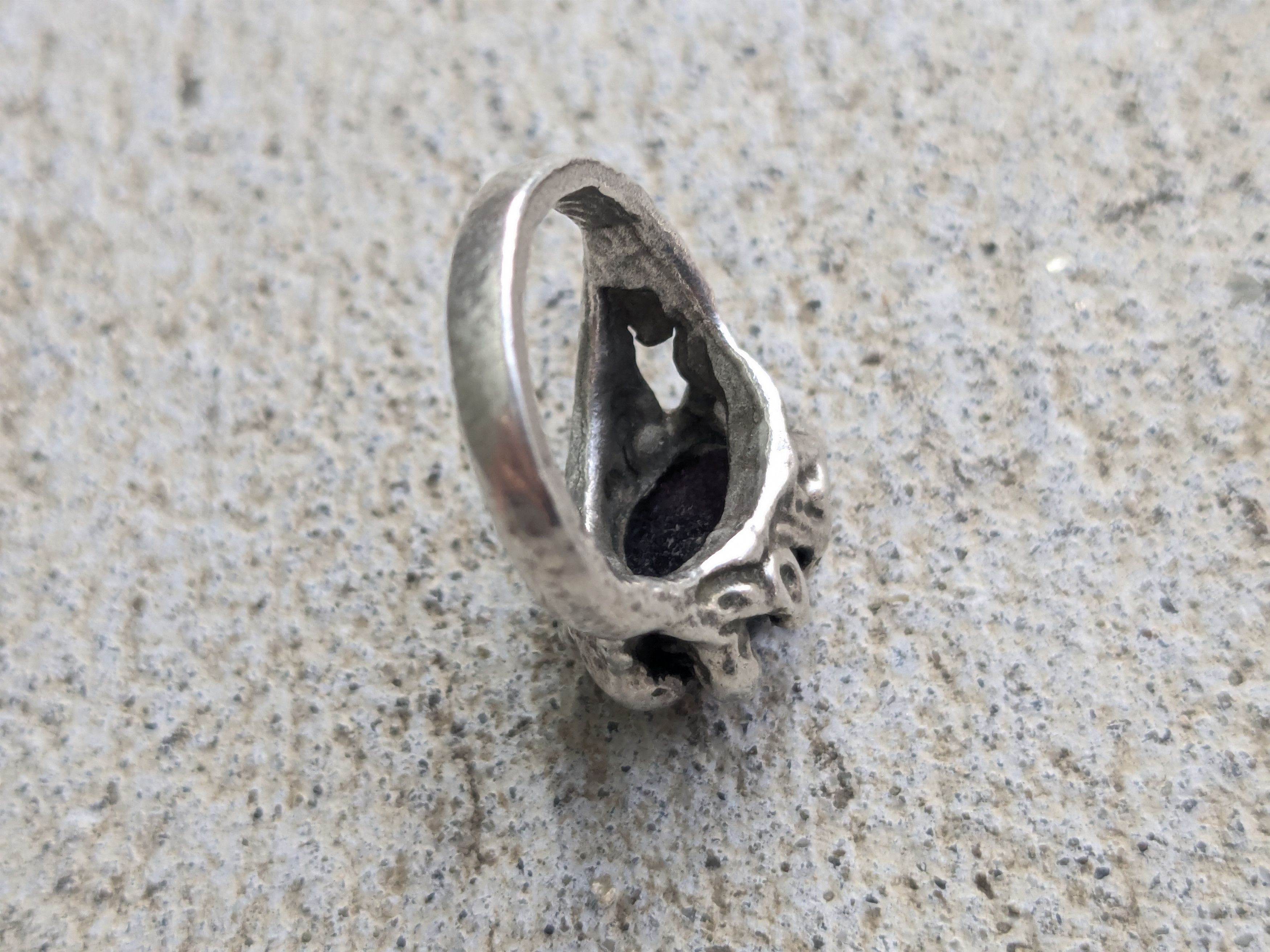 Jewelry Vintage Sterling Silver Ring Brutalist 4.5 Pink Glass Oval Size ONE SIZE - 9 Thumbnail