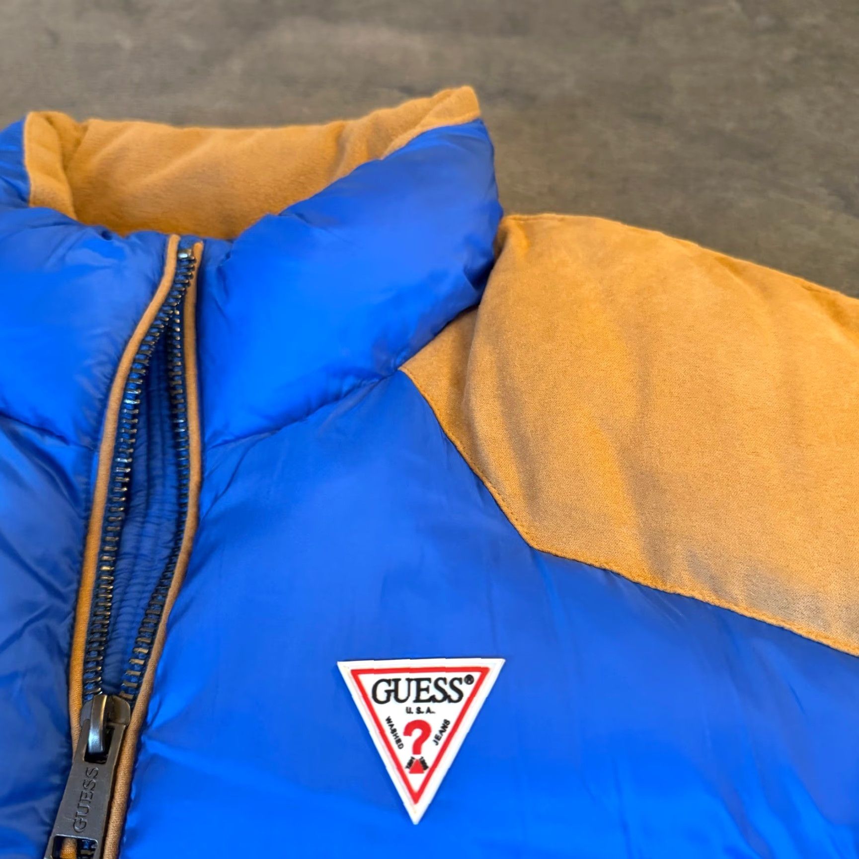 Guess GUESS Jacket Puffer Mens M Blue Tan Zip Size US M / EU 48-50 / 2 - 4 Thumbnail