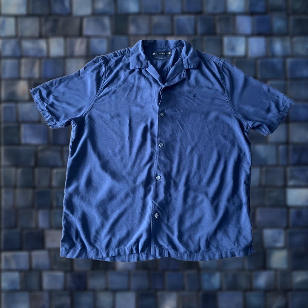 Allsaints AllSaints Venice Shirt Mens Large Blue Relaxed Short Sleeve Button-Up Collared 90s Beach Coastal Style Size US L / EU 52-54 / 3 - 1 Thumbnail