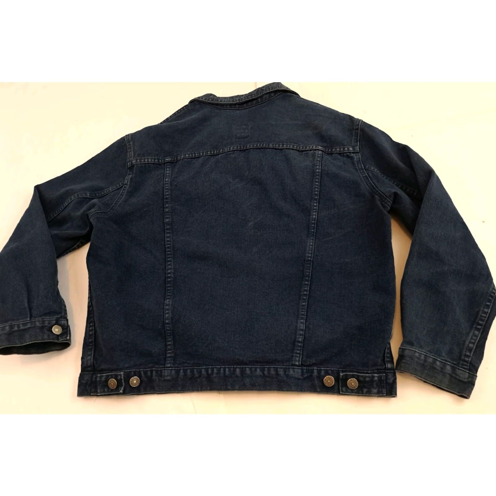 Gap VINTAGE Gap Full Button Blue Jean Bomber Jacket L Mens Blue Motorcycle Jacket 25in long 24in pit to pit EUC Canada Size US 33 - 3 Thumbnail