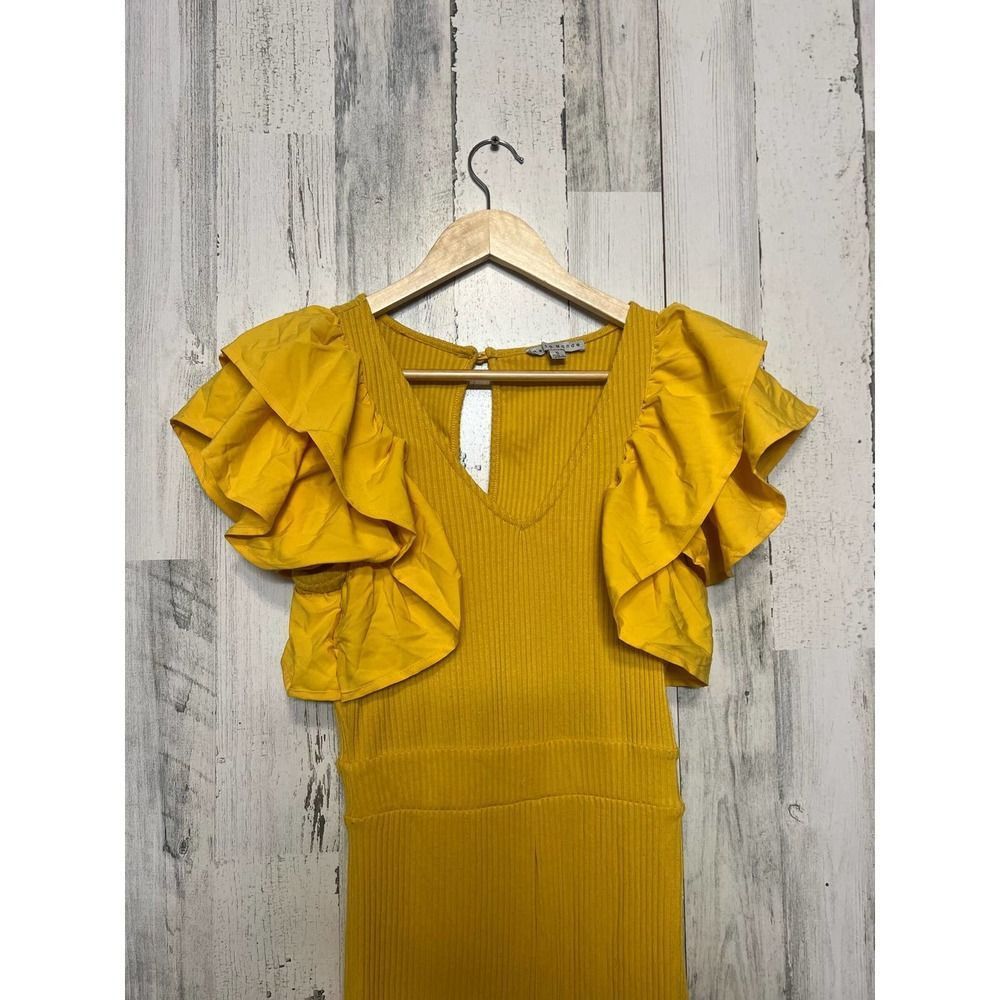 Other Haute Monde Mustard Yellow Ruffle Sleeve Jumpsuit | Women’s Size 28" / US 6 / IT 42 - 5 Thumbnail