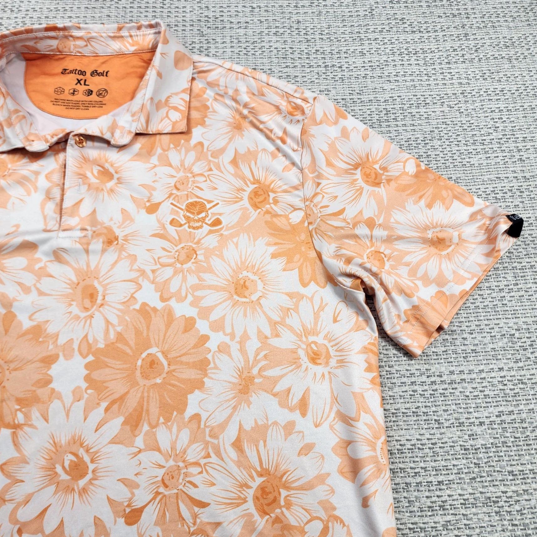 Vintage Tattoo Golf Polo Shirt Mens XL Orange White Floral Daisy Print Skull Logo Aloha Shirt Size US XL / EU 56 / 4 - 2 Thumbnail