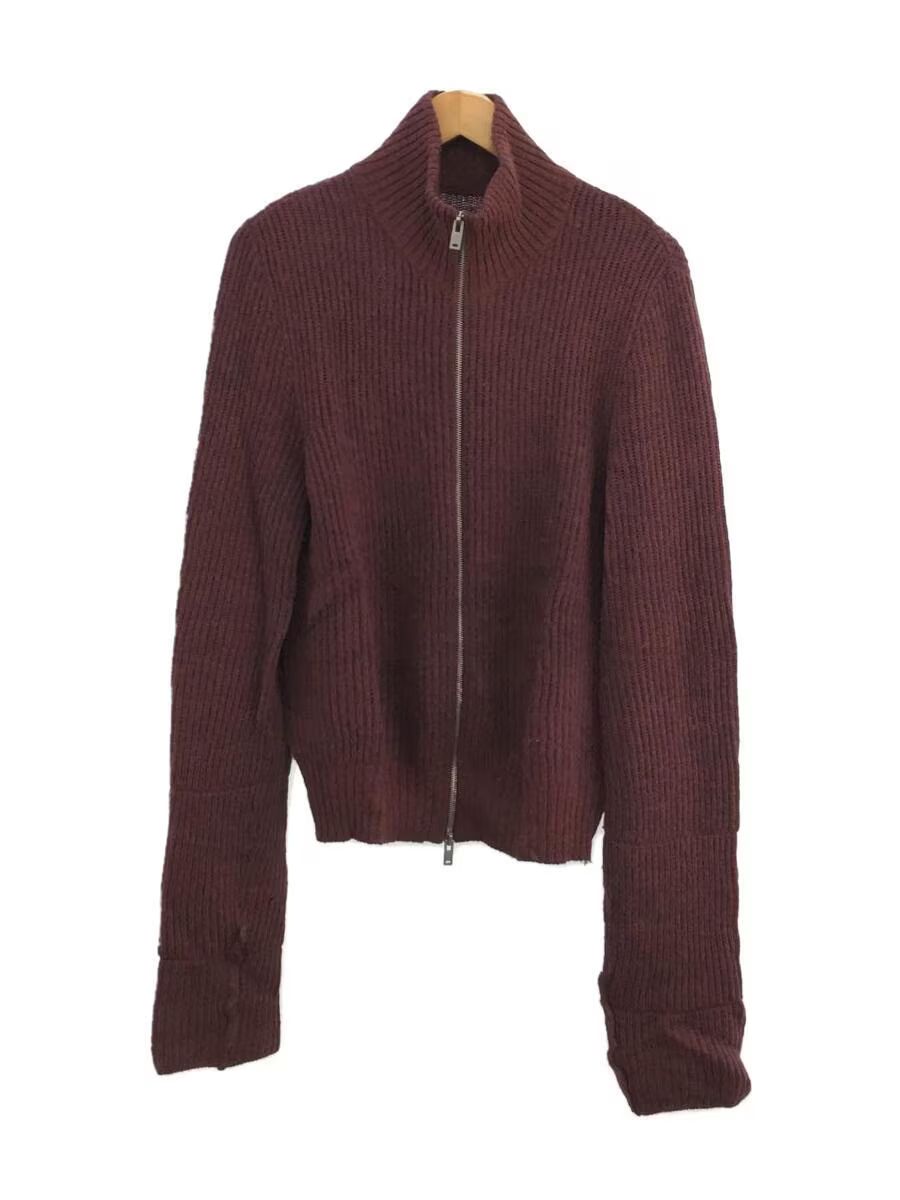 Pre-owned Maison Margiela Full Zip Ribbed Wool Knit Sweater In Burgandy