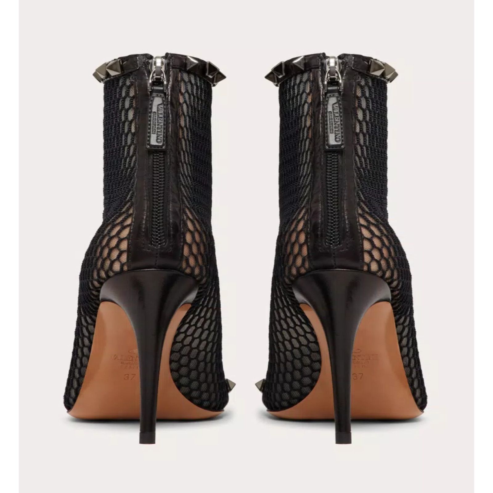Valentino Valentino Rockstud Black Mesh Leather Stud Heel Pointed Size US 7 / IT 37 - 11 Thumbnail