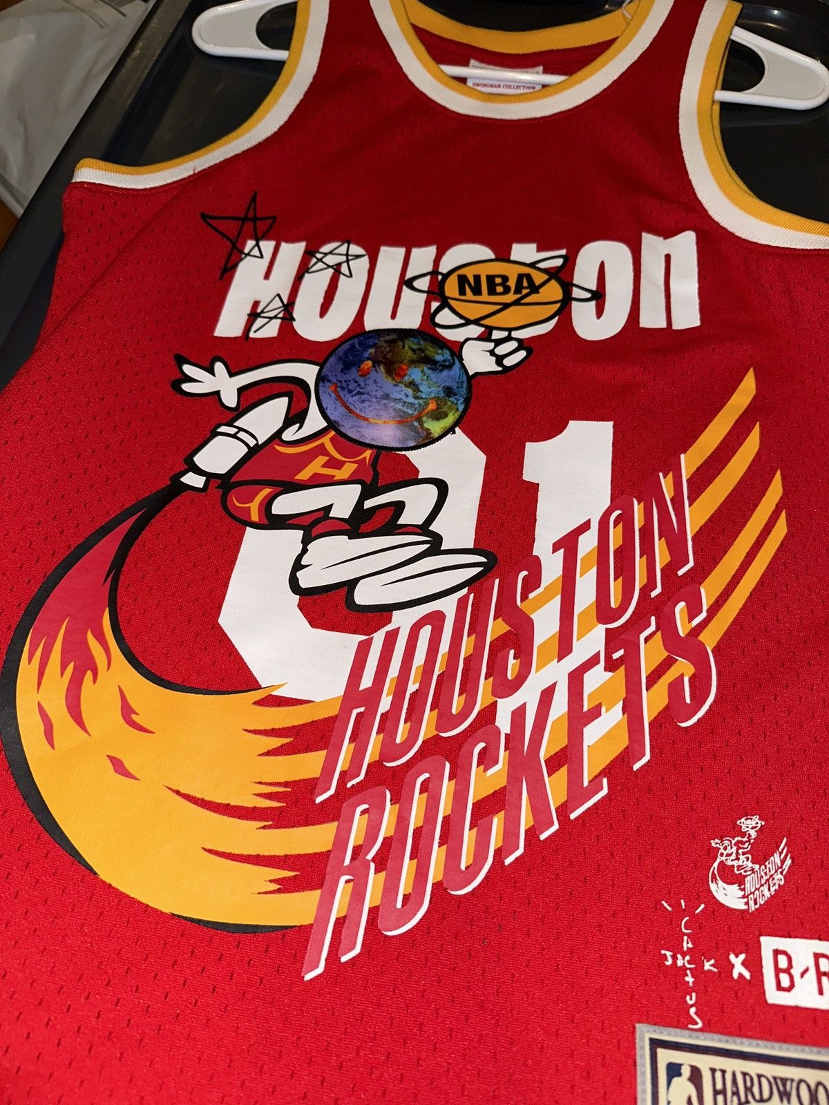 Mitchell Ness NBA Travis Scott red travis scott bleacher report houston rockets jersey Grailed