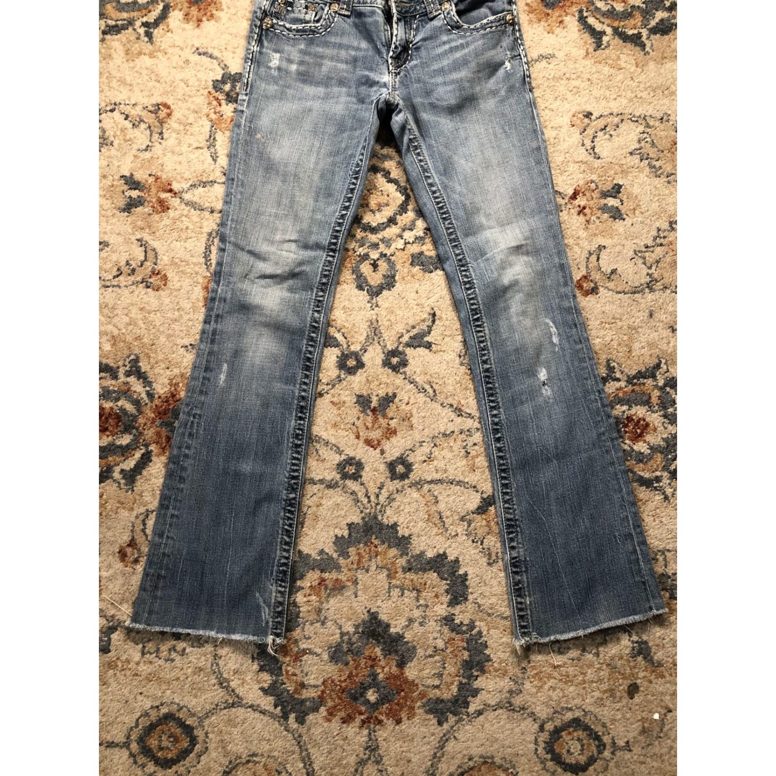 Miss Me Miss Me Jeans Womens 27 Blue Bootcut JENS0602Z Distressed Embellished Denim Size 27" / US 4 / IT 40 - 5 Thumbnail