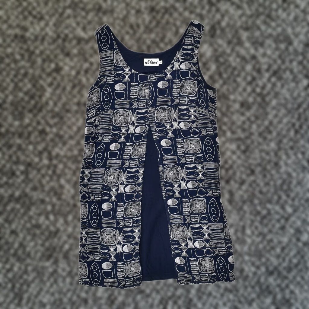 Vintage VINTAGE Womens Basic Dress EU 38 Small Navy Blue Geometric Viscose Size S / US 4 / IT 40 - 1 Thumbnail