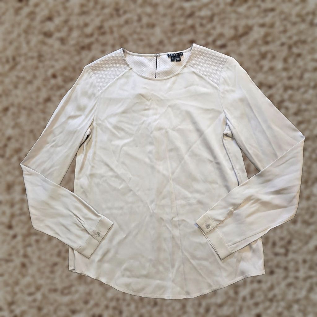 Theory Theory Top Women S Gray Satin Long Sleeve Popover Blouse Capsule Career Stretch Size S / US 4 / IT 40 - 1 Thumbnail