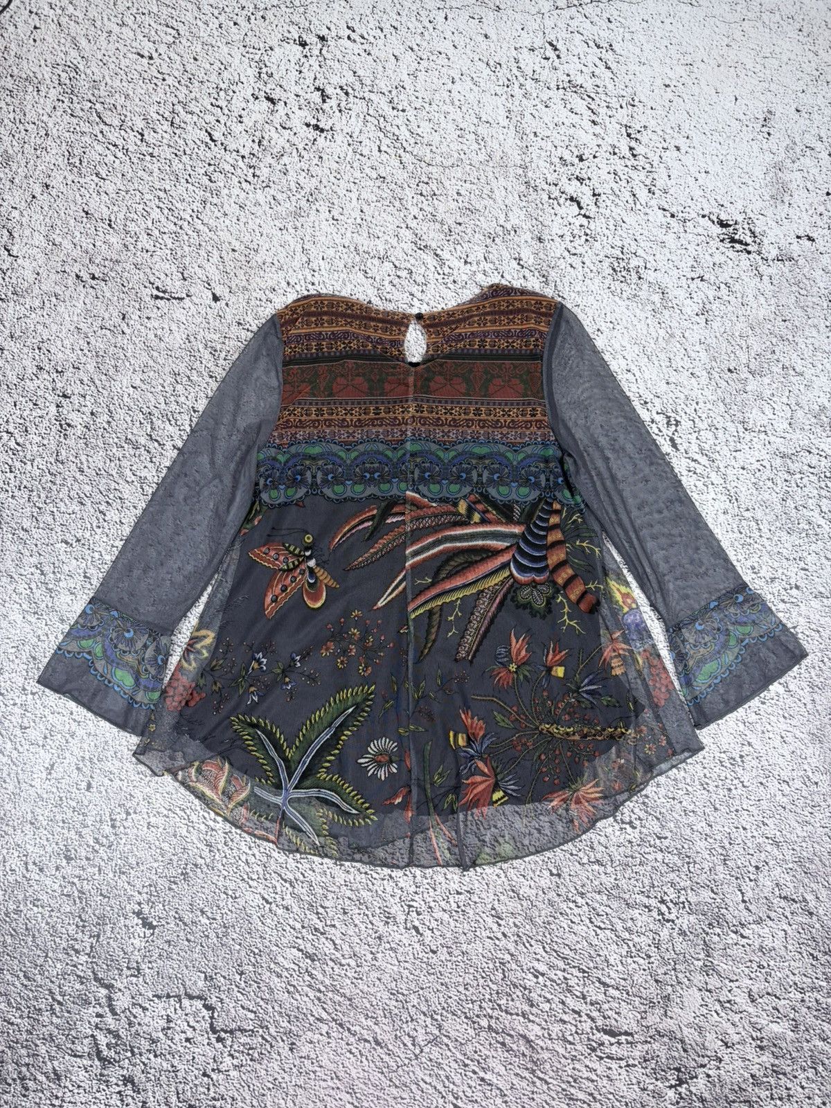 Jean Paul Gaultier Desigual Mesh Long Sleeve Boho Top Floral Graphic Print L Size L / US 10 / IT 46 - 6 Thumbnail