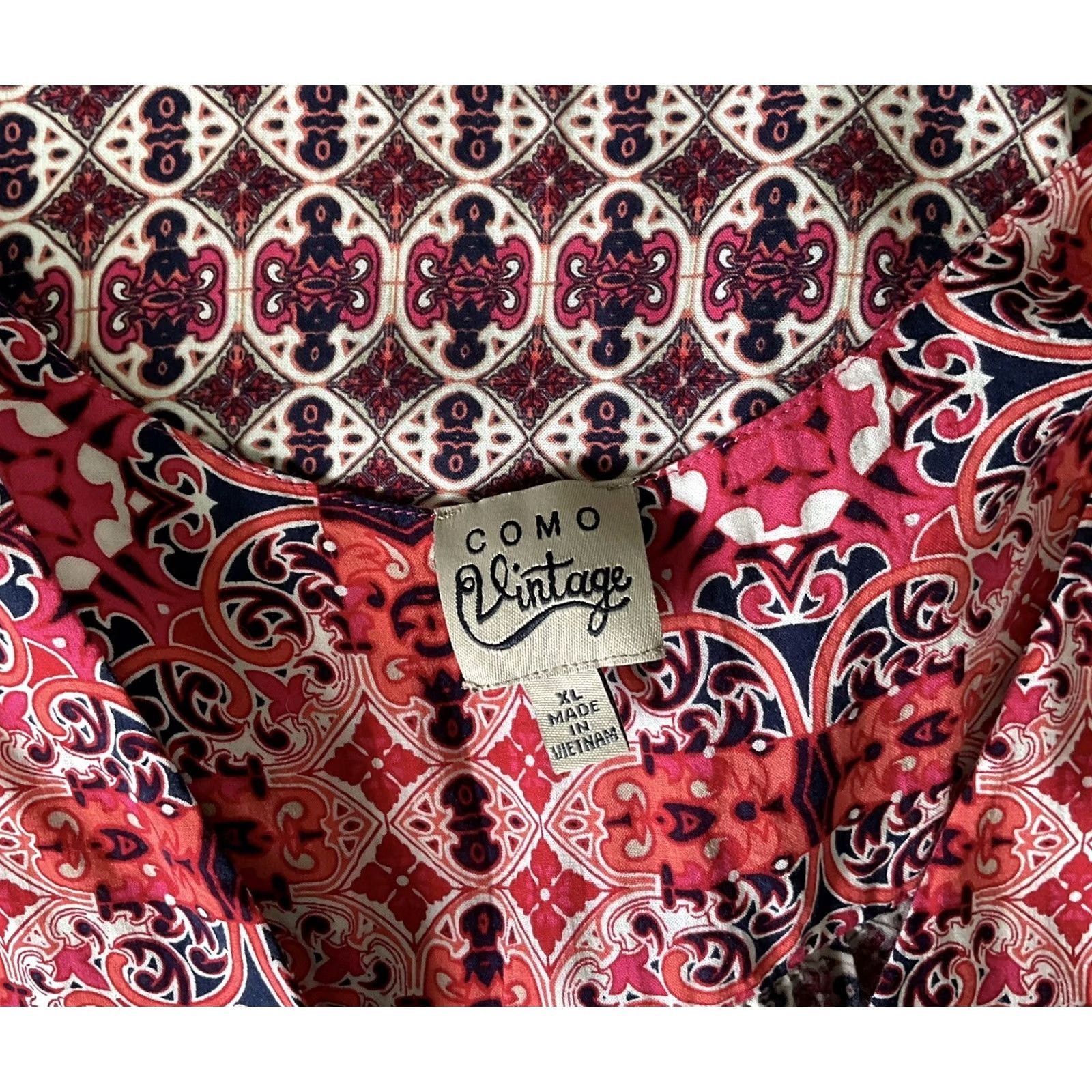 Pinko Como sleeveless Blouse XL Pink Orange Psychedelic 1/2 Button Hippie V-Neck Women Size XL / US 12-14 / IT 48-50 - 4 Thumbnail