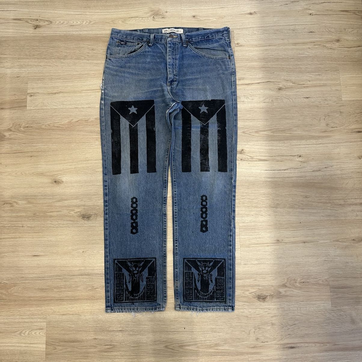 Lee Custom 1of1 Denim Jeans Ape Spit Y2K 36x32 Size US 36 / EU 52 - 1 Thumbnail
