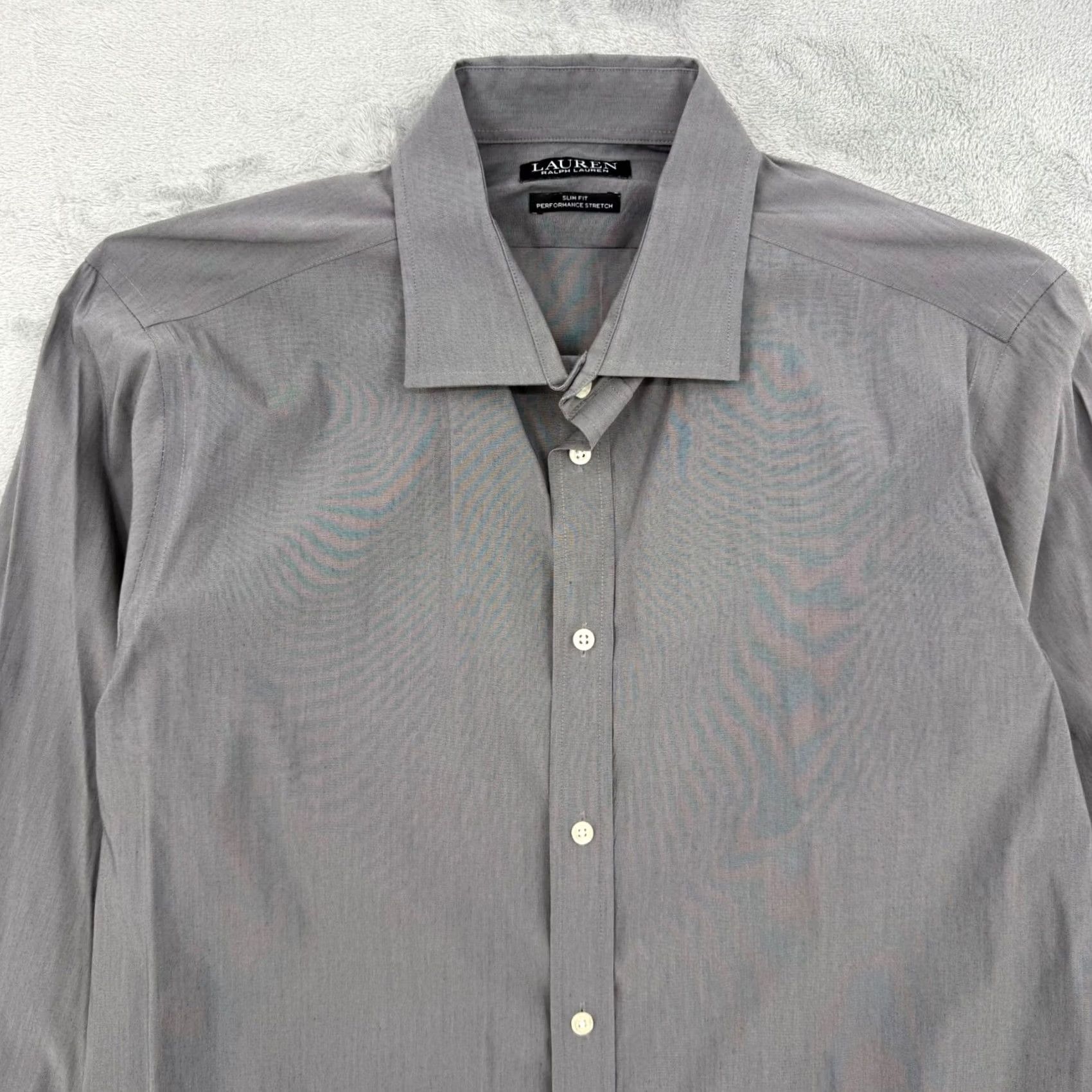 Ralph Lauren Lauren Ralph Lauren Mens Gray Performance Stretch Slim Fit Dress Shirt Large Size 42R - 5 Thumbnail
