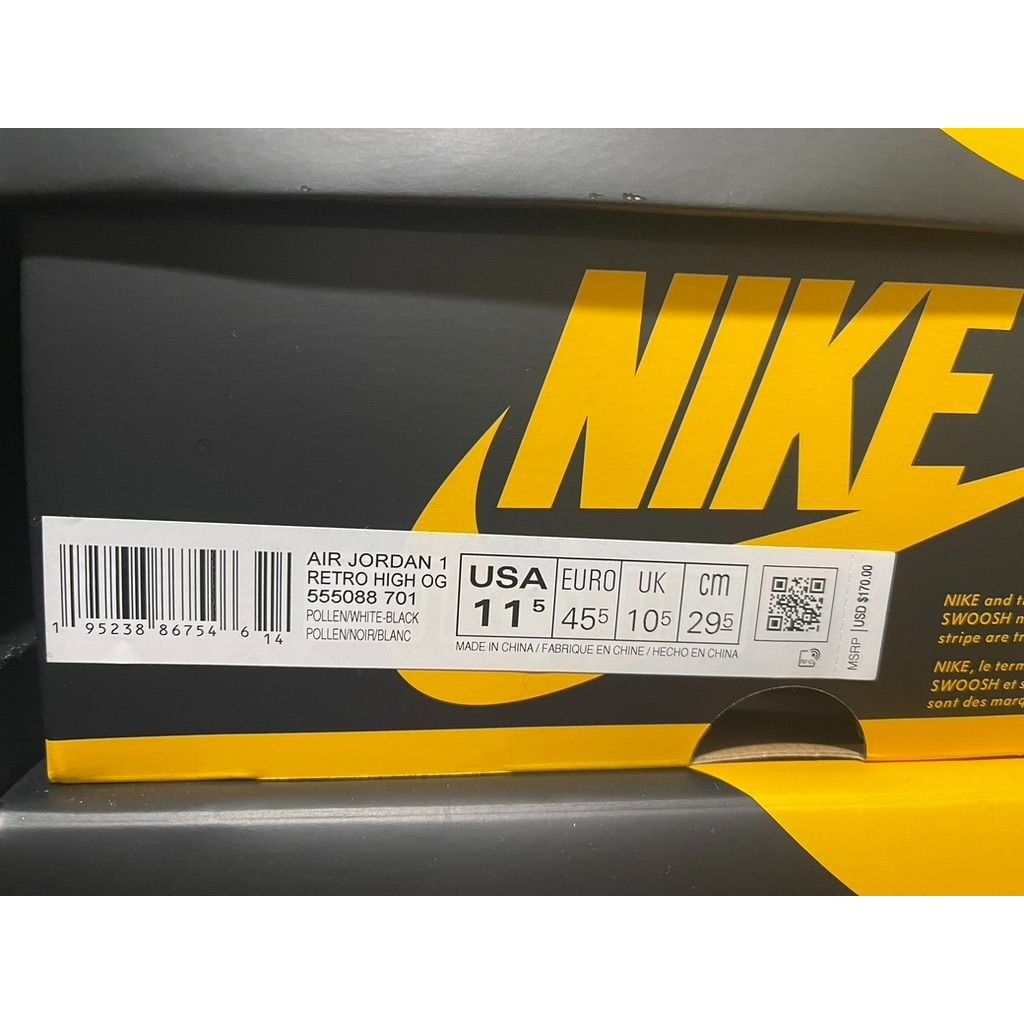 Jordan Brand Jordan 1 Retro High OG Pollen Black Yellow Mens 11.5us Size US 11.5 / EU 44-45 - 6 Thumbnail