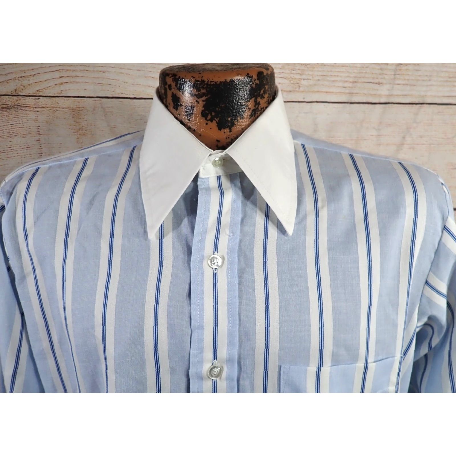 Arrow **VINTAGE 70s Arrow Disco Shirt Long Sleeve Blue White Striped Mens M French Cuff** Size US M / EU 48-50 / 2 - 2 Thumbnail