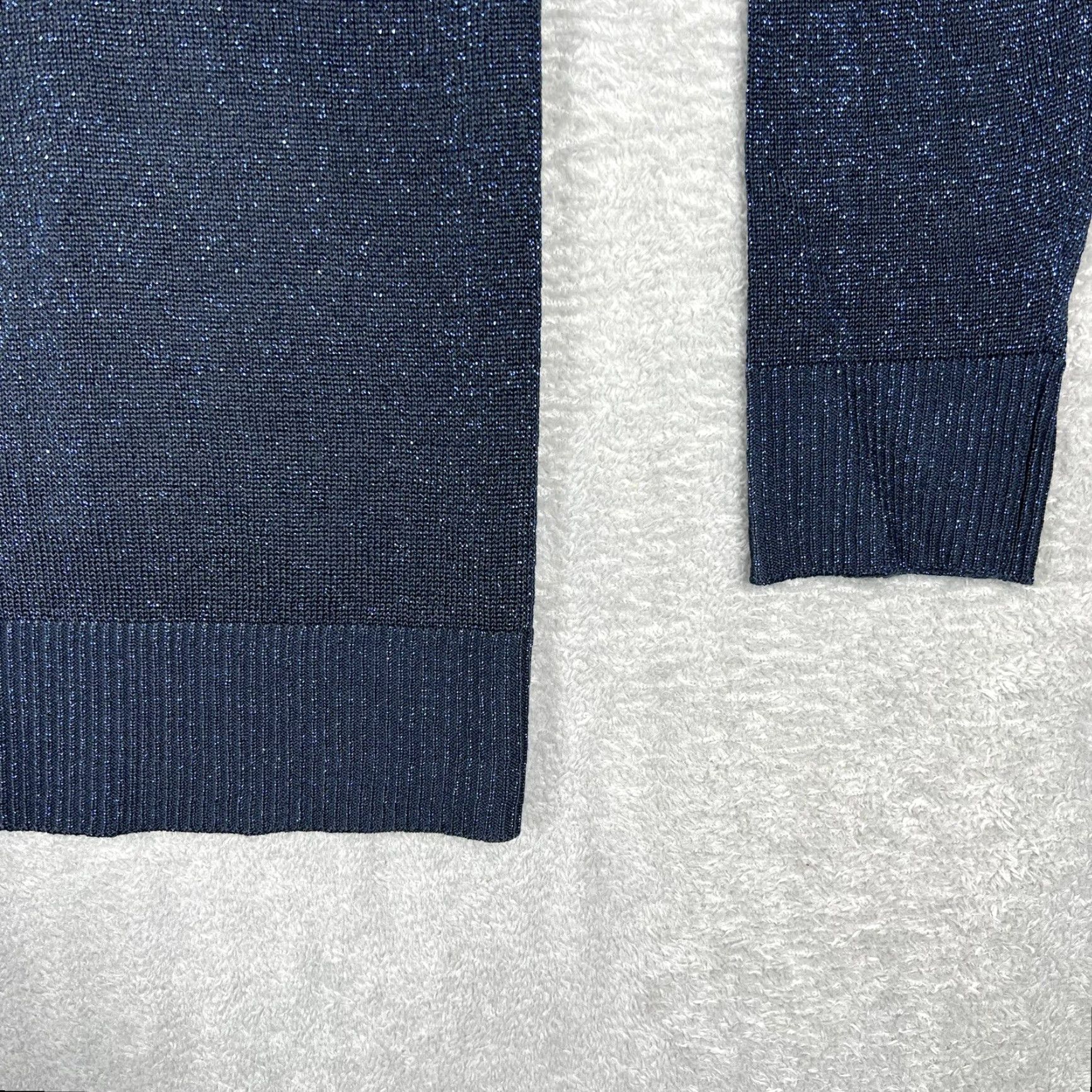 Vintage Vicki Wayne Cardigan Sweater Women’s Medium Navy Blue Glitter Shimmer Open V-Neck Long Sleeve Knit Slub Open Closure Everyday Size M / US 6-8 / IT 42-44 - 2 Thumbnail