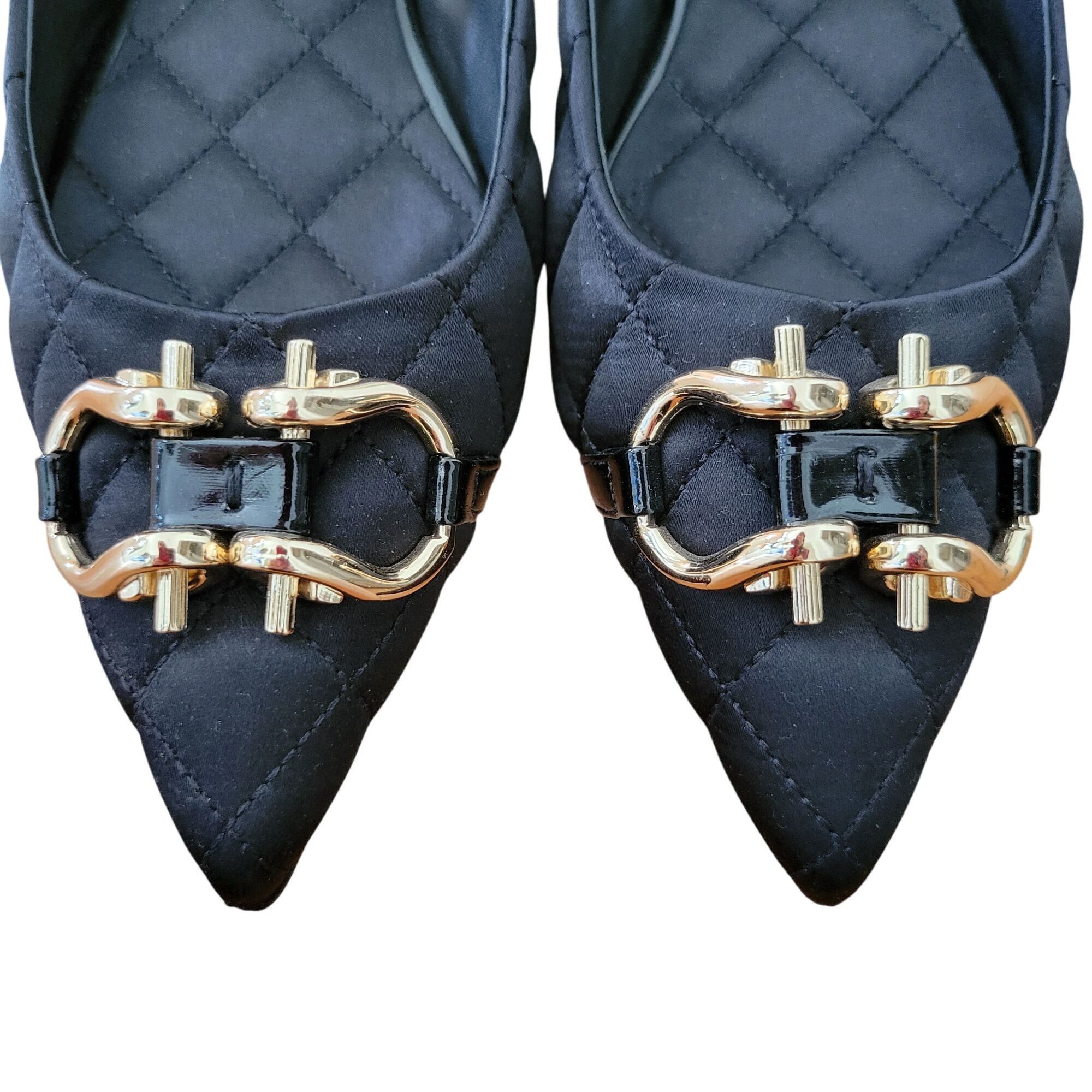 Jeffrey Campbell Jeffrey Campbell 7.5 Black Quilted Satin Flats Gold Chain Po Size US 7.5 / IT 37.5 - 5 Thumbnail