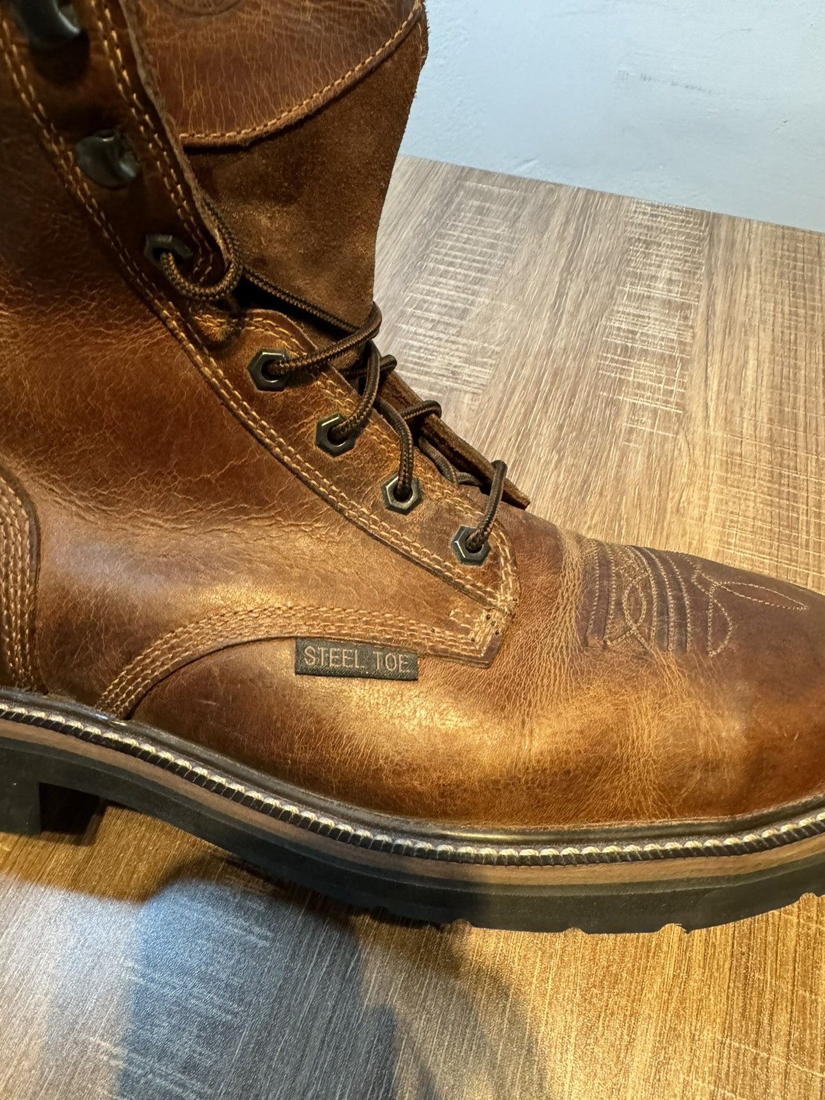 Justin Boots Justin Original Work Boots 8” Pulley Steel Toe Men's Sz 13 Size US 13 / EU 46 - 8 Thumbnail