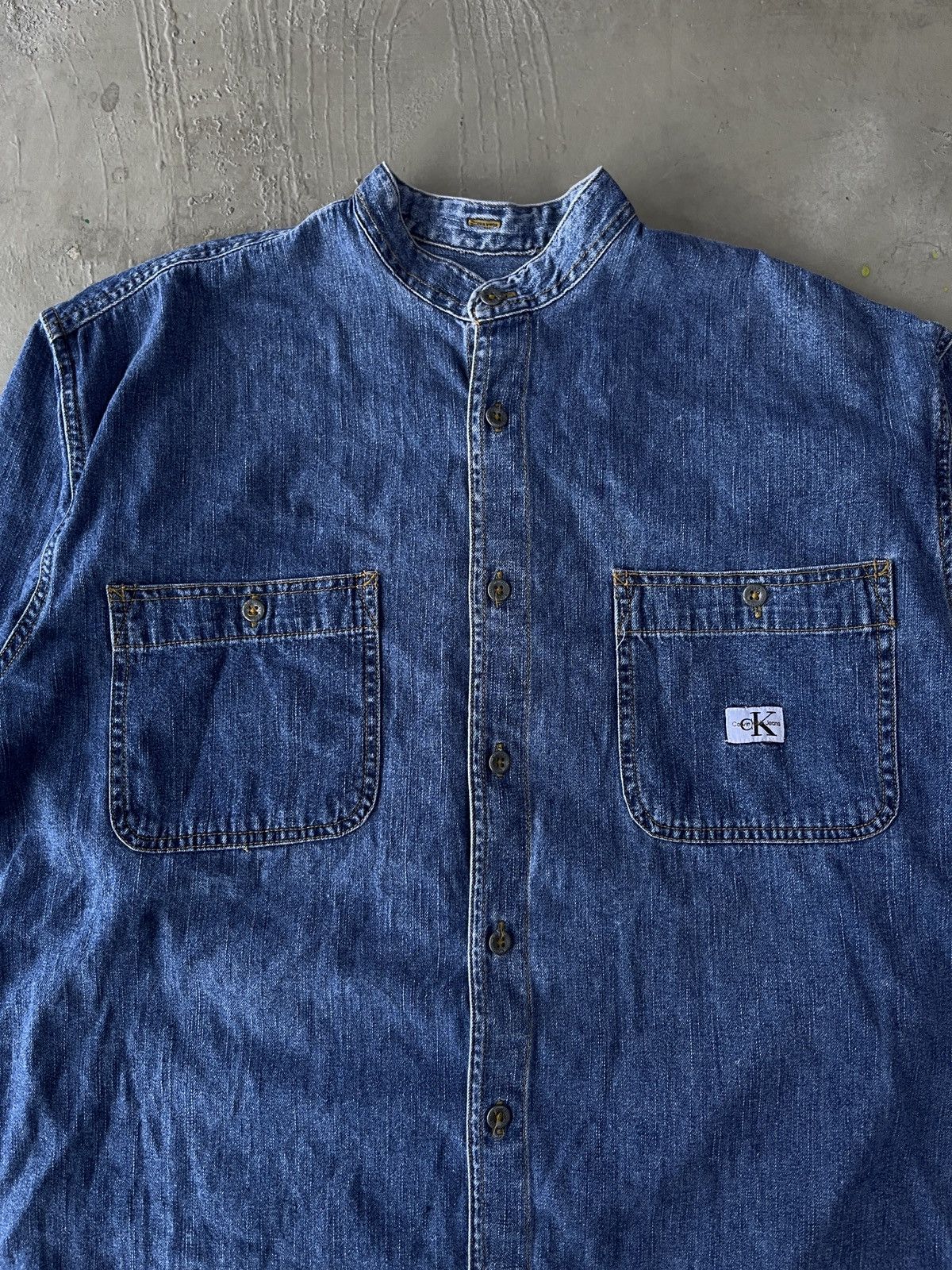 Calvin Klein Vintage Calvin Klein Indigo Denim Mandarin Collar Chambray Size US L / EU 52-54 / 3 - 2 Thumbnail