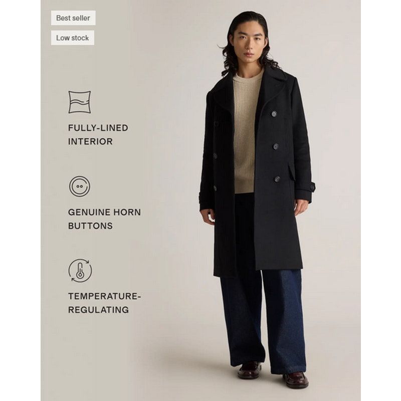 Quince Quince Italian Wool Double-Breasted Officer Topcoat M NWT Size US M / EU 48-50 / 2 - 2 Thumbnail