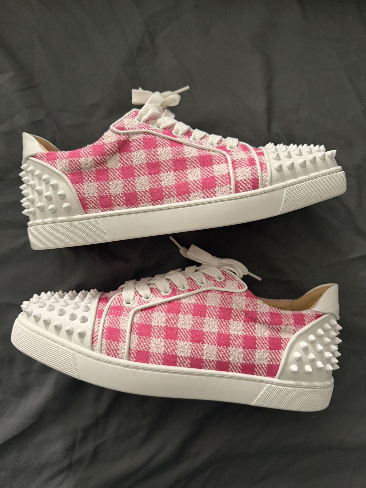 Christian Louboutin Christian Louboutin White & Pink Plaid Spikes Size 41EU/8M Size US 8 / EU 41 - 1 Thumbnail