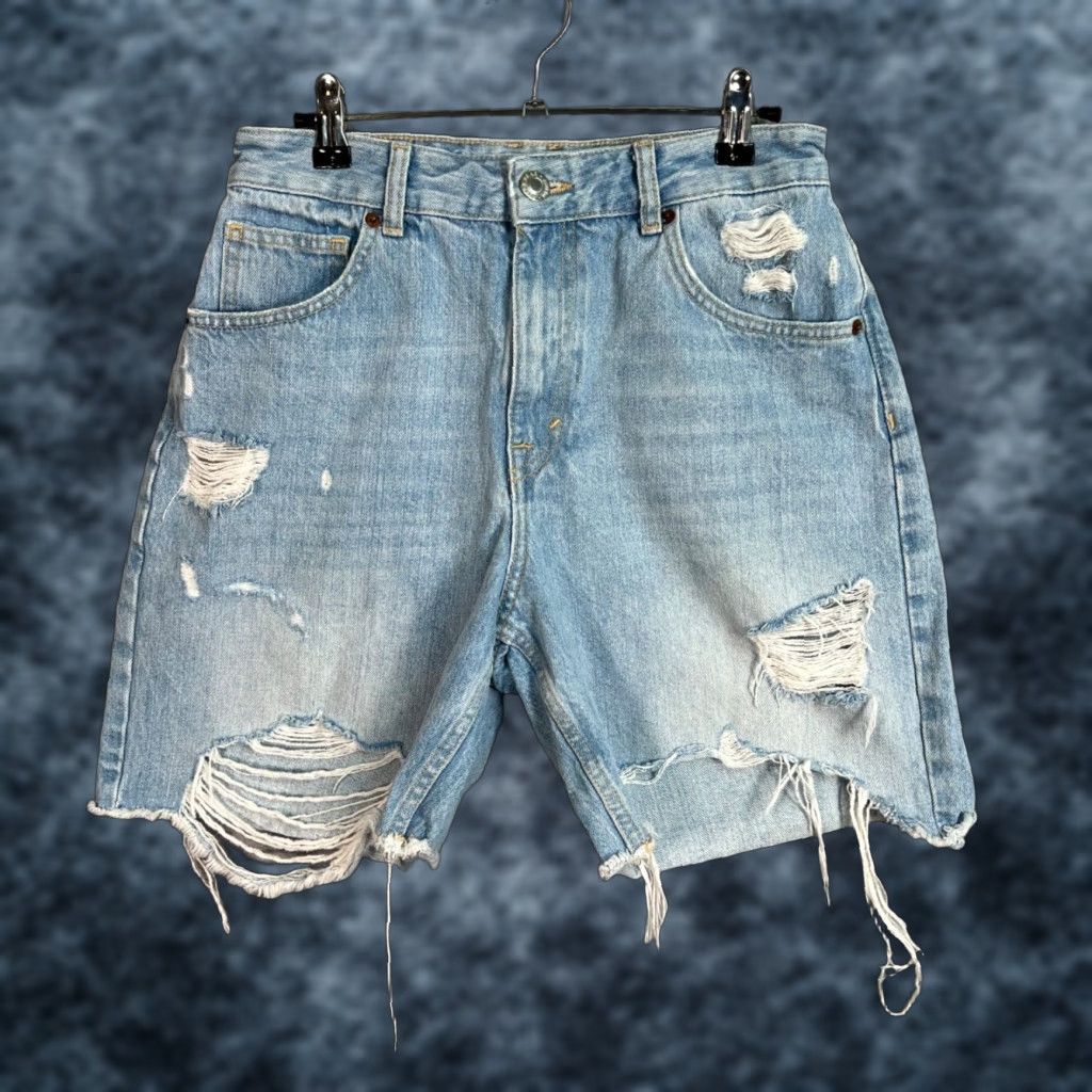 Vintage Pull & Bear Womens Shorts Size 6 Distressed Denim Blue Size 28" / US 6 / IT 42 - 1 Thumbnail
