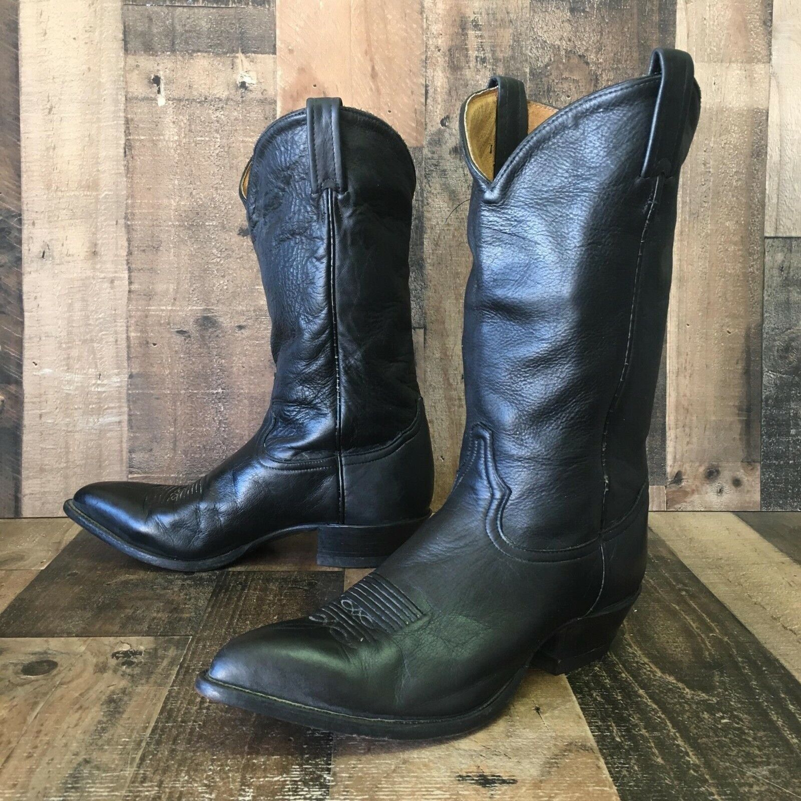 image of Tony Lama Vintage Classic Black Cowboy Boots Mens 9.5 Ee
