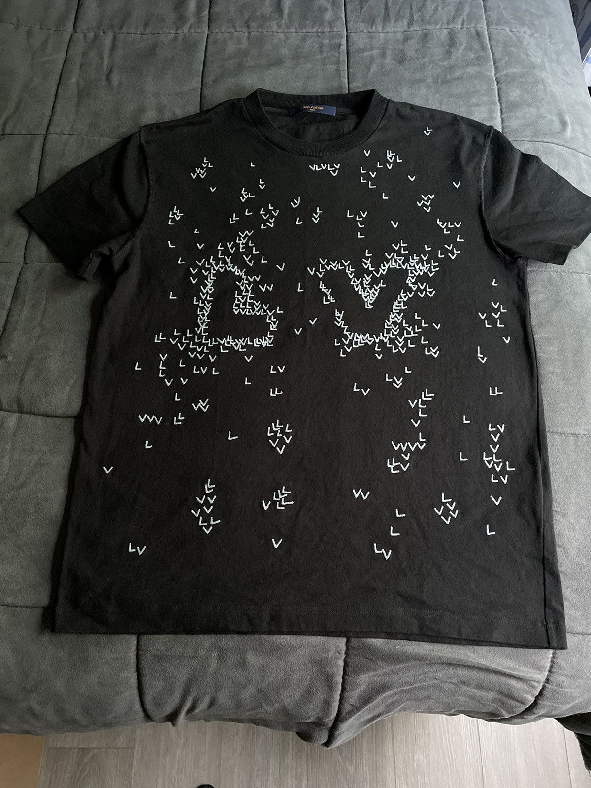 image of Louis Vuitton Spread Embroidered Logo T Shirt in Black, Men's (Size Small)