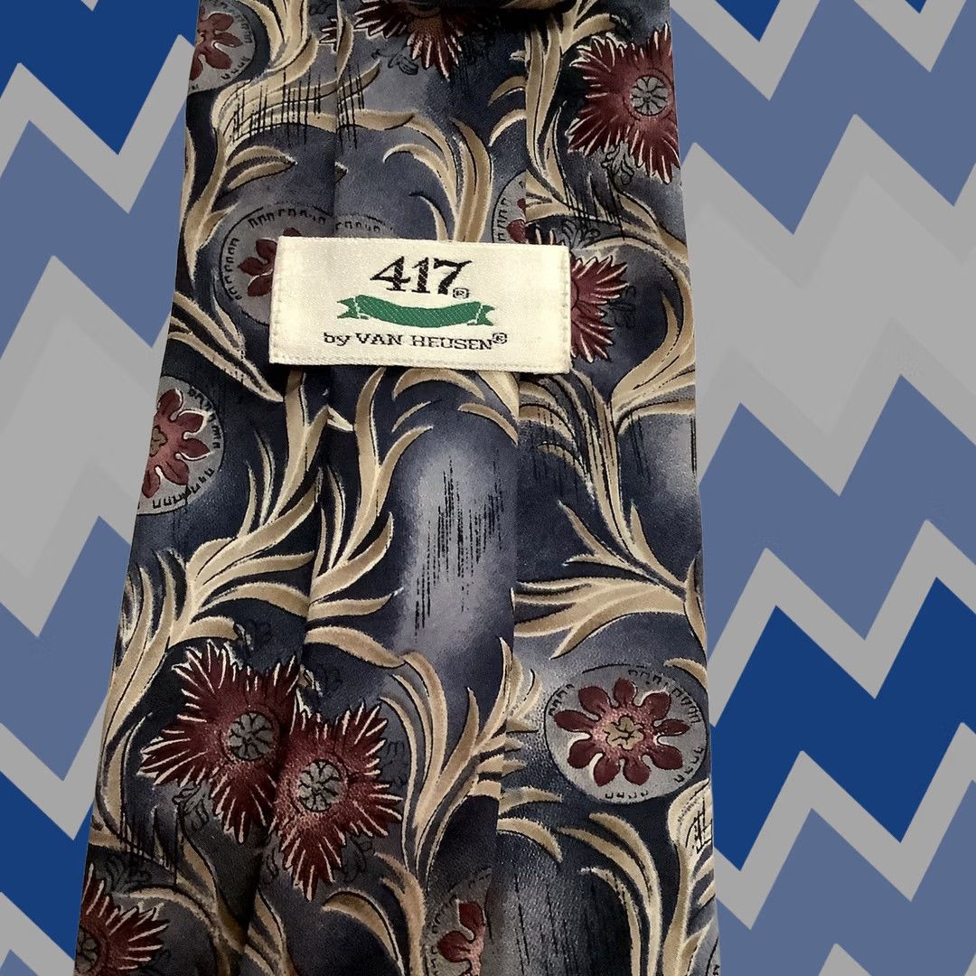 Van Heusen Van Heusen Tie Men 100% Silk Navy Burgundy Classic 57"-60" Geometric Blue Logo USA Vintage No Mens Tie Size ONE SIZE - 1 Thumbnail