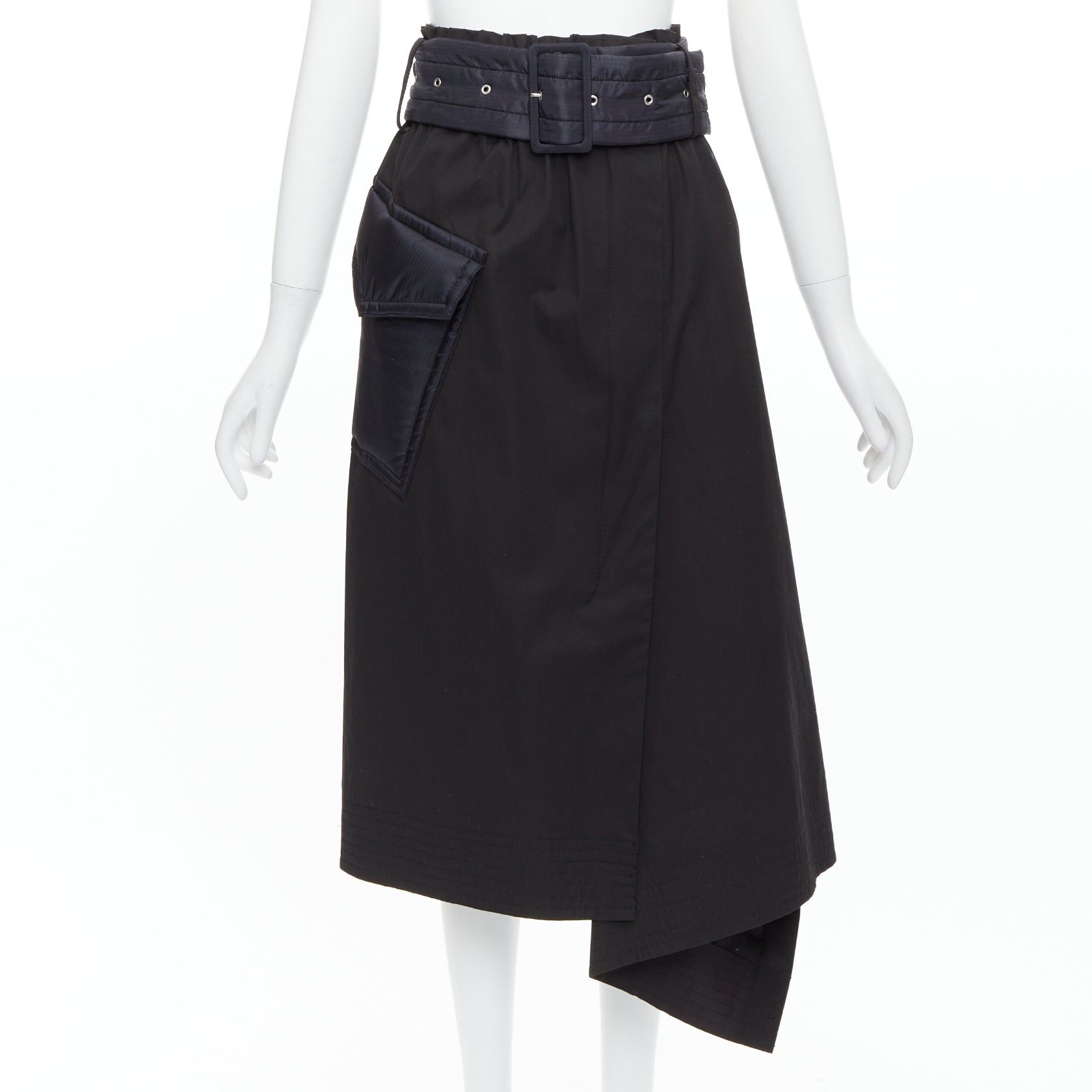 Sacai SACAI 2019 black cotton nylon padded pocket asymmetric belted skirt JP1 S Size 27" / US 4 / IT 40 - 1 Thumbnail
