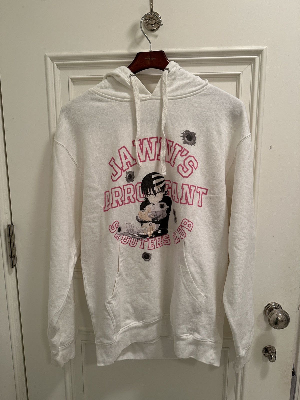 image of Arrogant Bastard Jawni’S Arrogant Shooters Club Pink Hoodie in White, Men's (Size Medium)