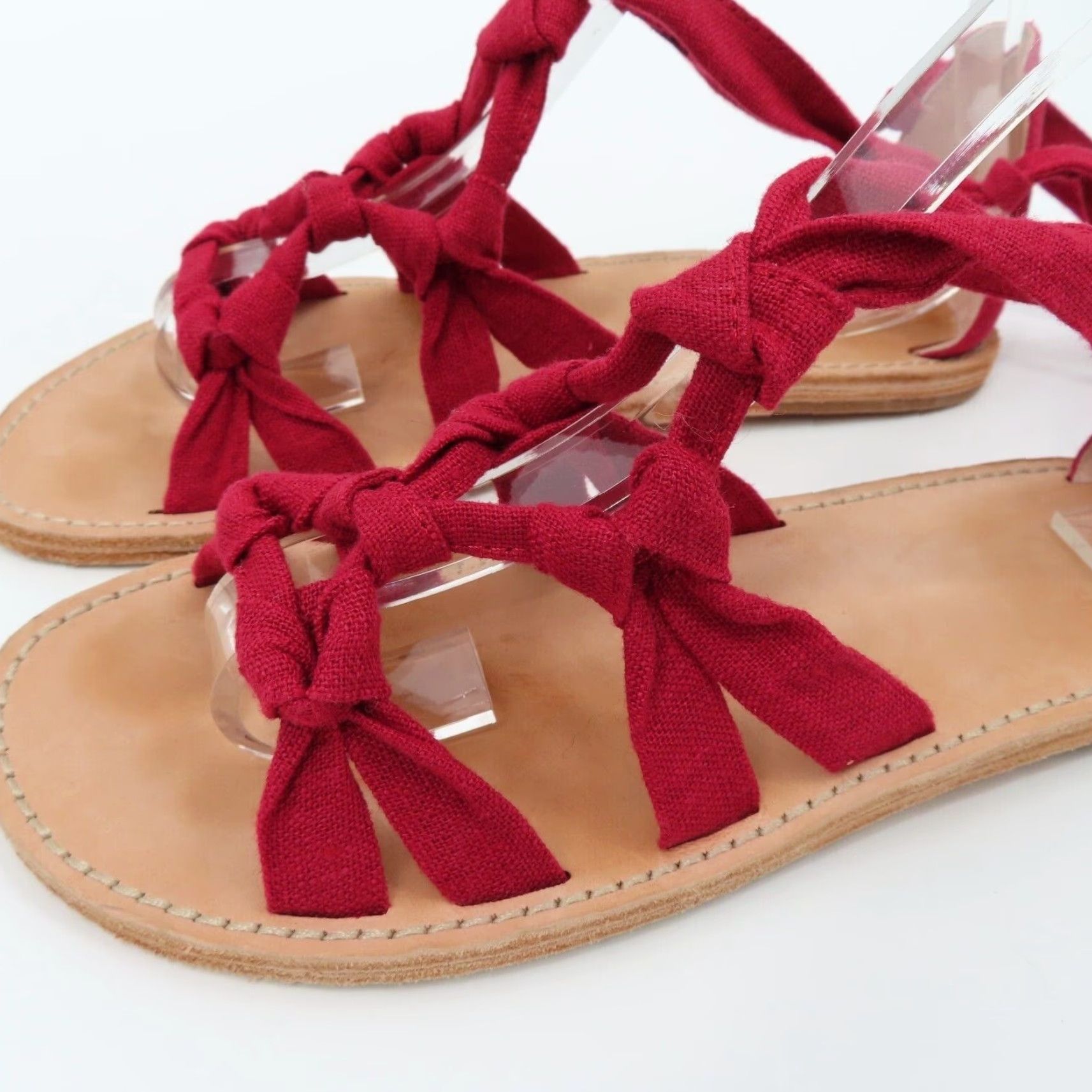 Vintage AD & Daughters Sandal Womens 8 Gladiator Open Toe Lace Up Flat Red Bristela Shoes Size US 8 / IT 38 - 5 Thumbnail