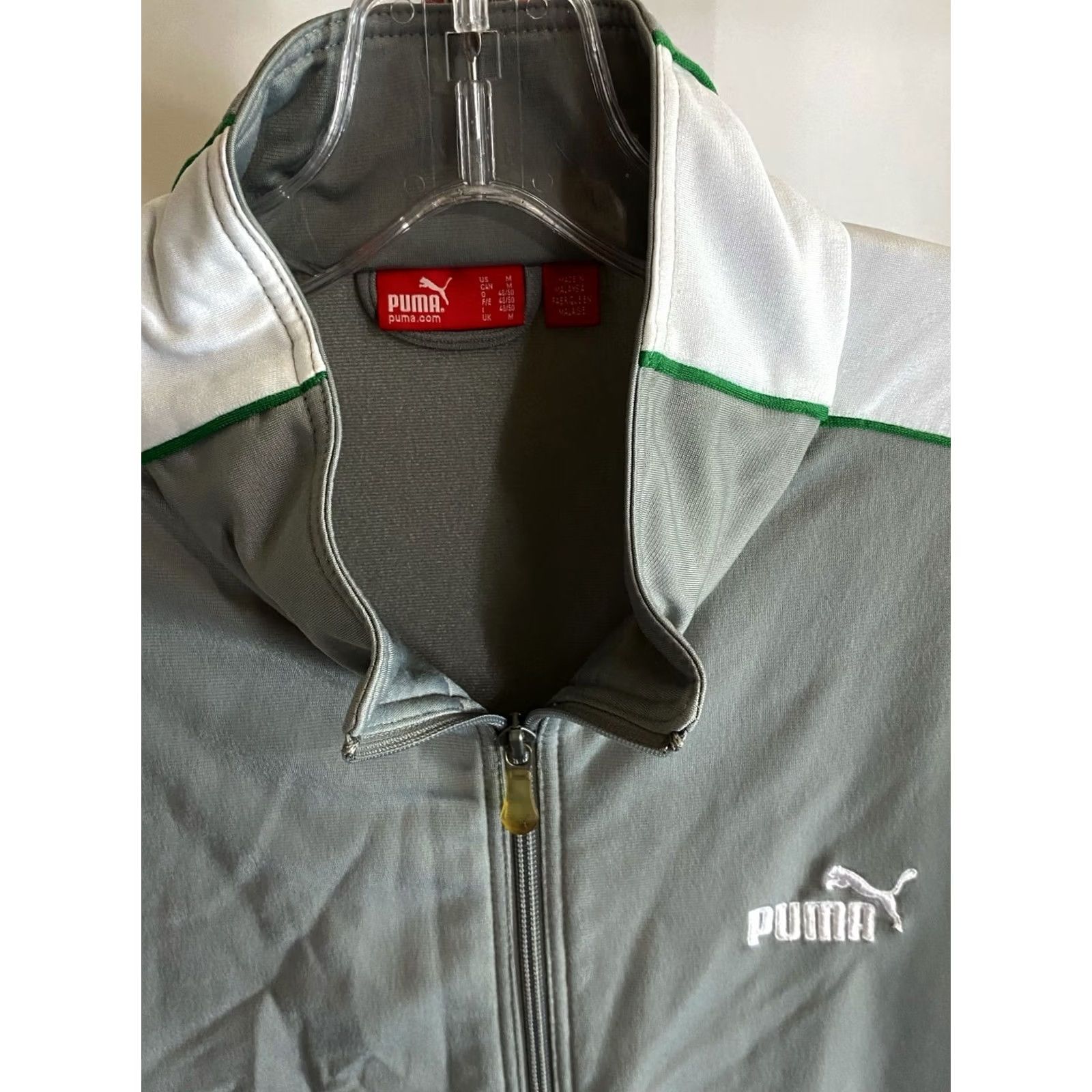 Puma Puma Gray White Green Zippered Track SWEATER Medium M Size US M / EU 48-50 / 2 - 5 Thumbnail