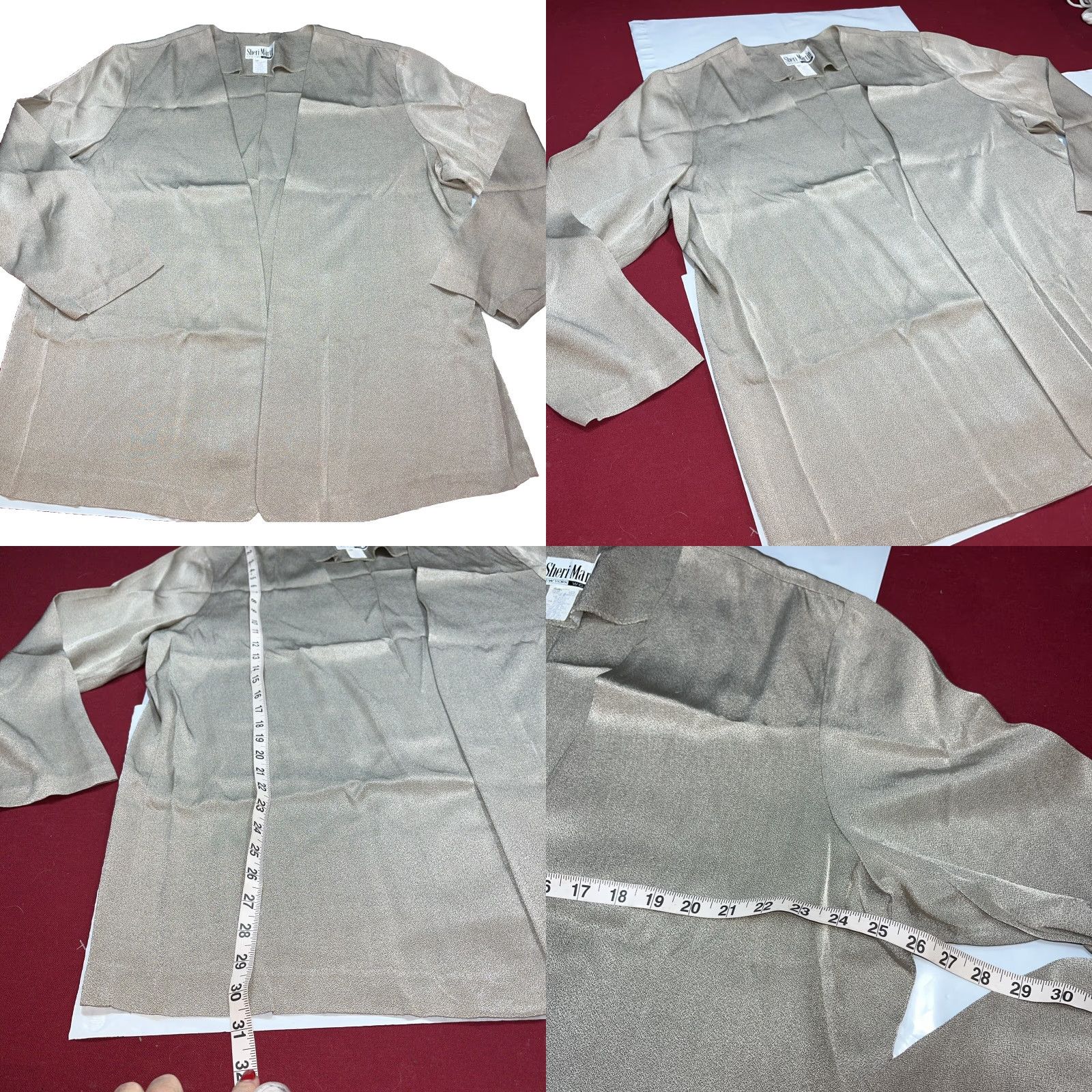 Vintage VINTAGE Sheri Martin METALLIC Blazer Womens 3XL Open Front Flowy Cardigan Jacket Neutral Beige Metallic Shiny Satin Relaxed 52 Chest Womens 3XL Blazer Size XXL / US 16-18 / IT 52-54 - 8 Thumbnail