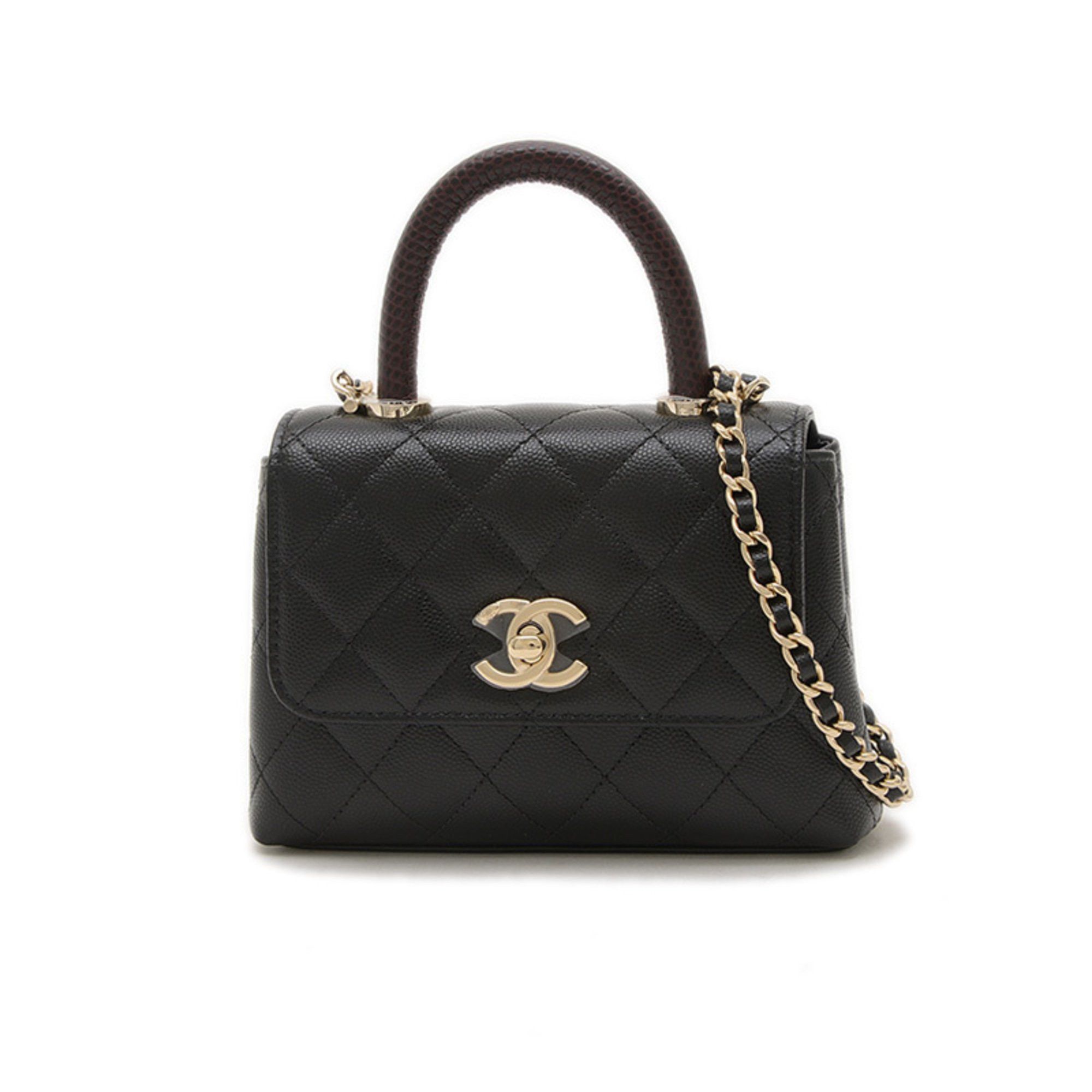 Chanel Coco Handle Extra Mini 2Way Bag Caviar Skin Black Ap4244, Women's