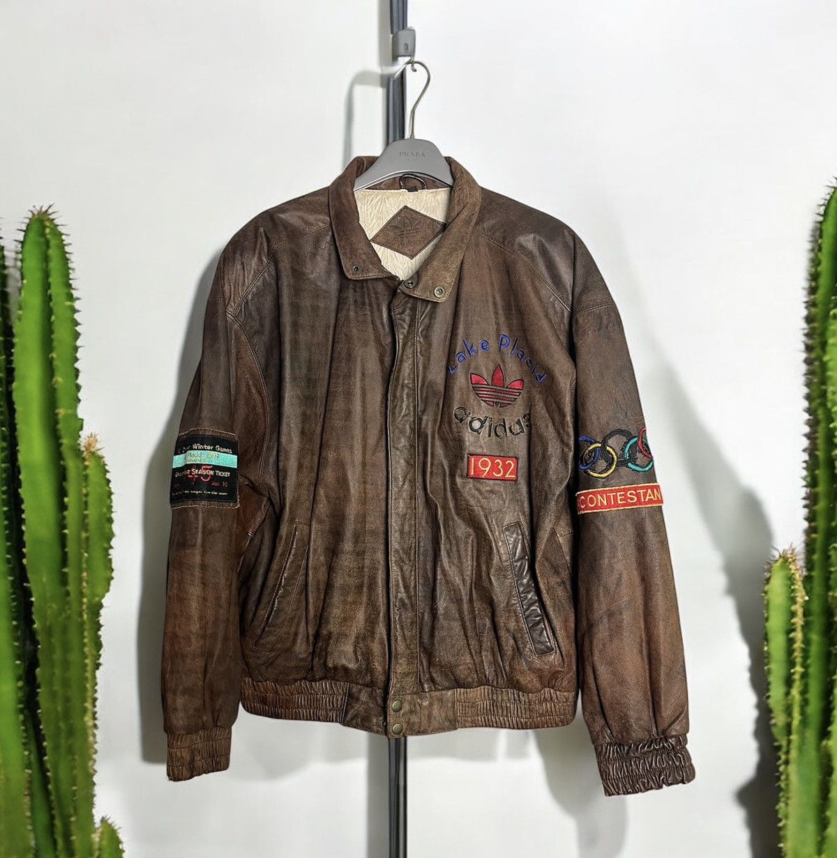 Vintage Vintage Adidas Leather Jacket Olympics Lake Placid Size US L / EU 52-54 / 3 - 1 Thumbnail