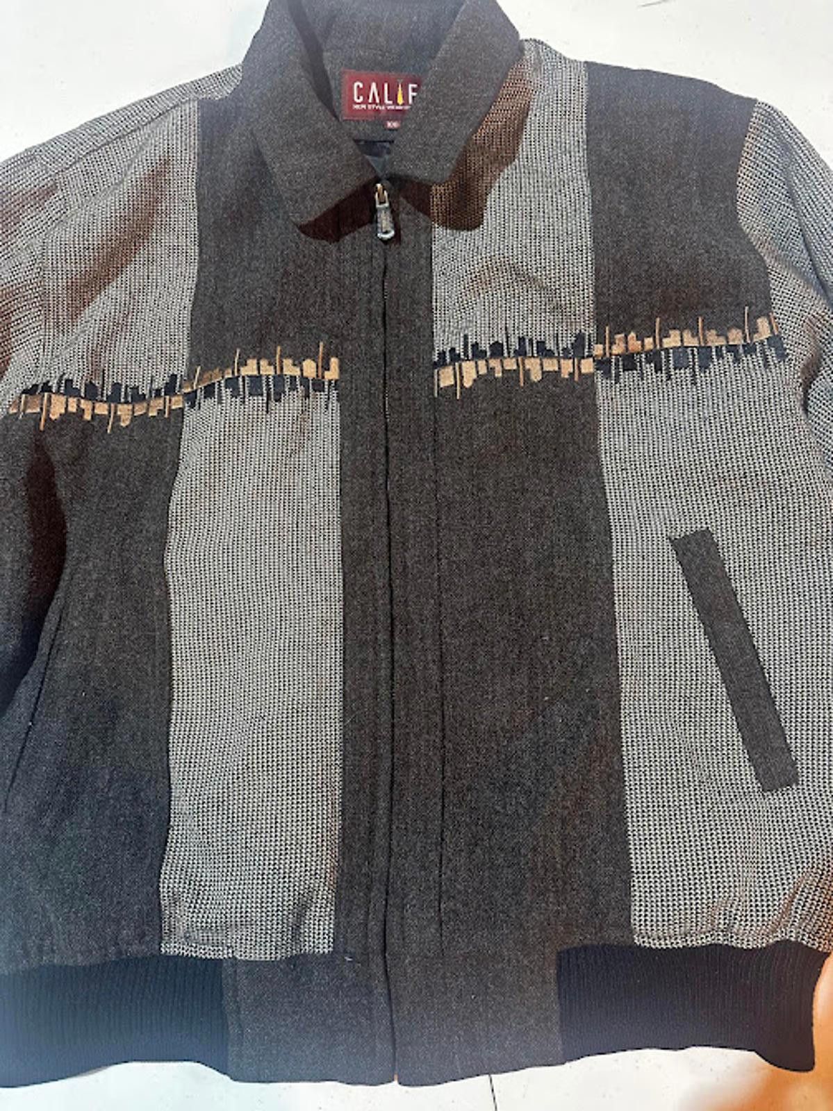 California Republic Vintage Califf Gray Black Patterned Knit Bomber Jacket Size US M / EU 48-50 / 2 - 1 Thumbnail