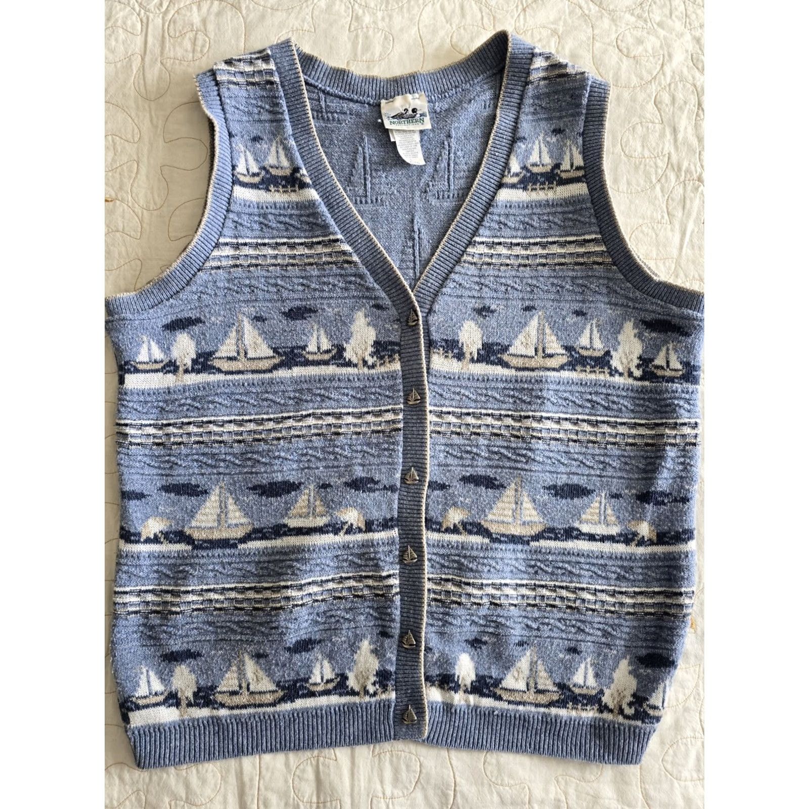 Northern Reflections Vintage 90s Sailboat Northern Reflections Sweater Vest XL Tall Blue Cotton Blend Buttoned Whimsical Androgyny Shirt? Size XL / US 12-14 / IT 48-50 - 2 Thumbnail