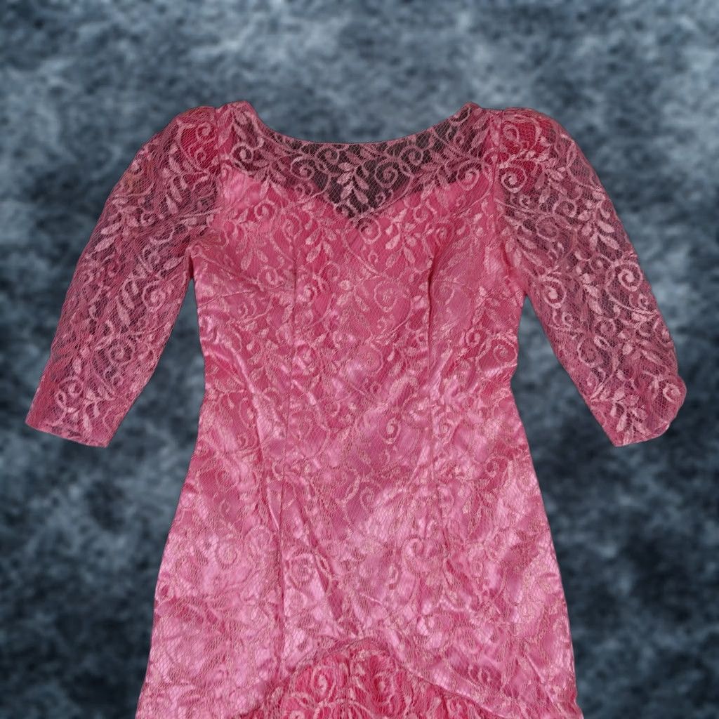 Pinko VINTAGE Pink Floral Lace Mermaid Dress Womens XS 3/4 Puff Sleeve Formal Gown VTG Size XS / US 0-2 / IT 36-38 - 1 Thumbnail
