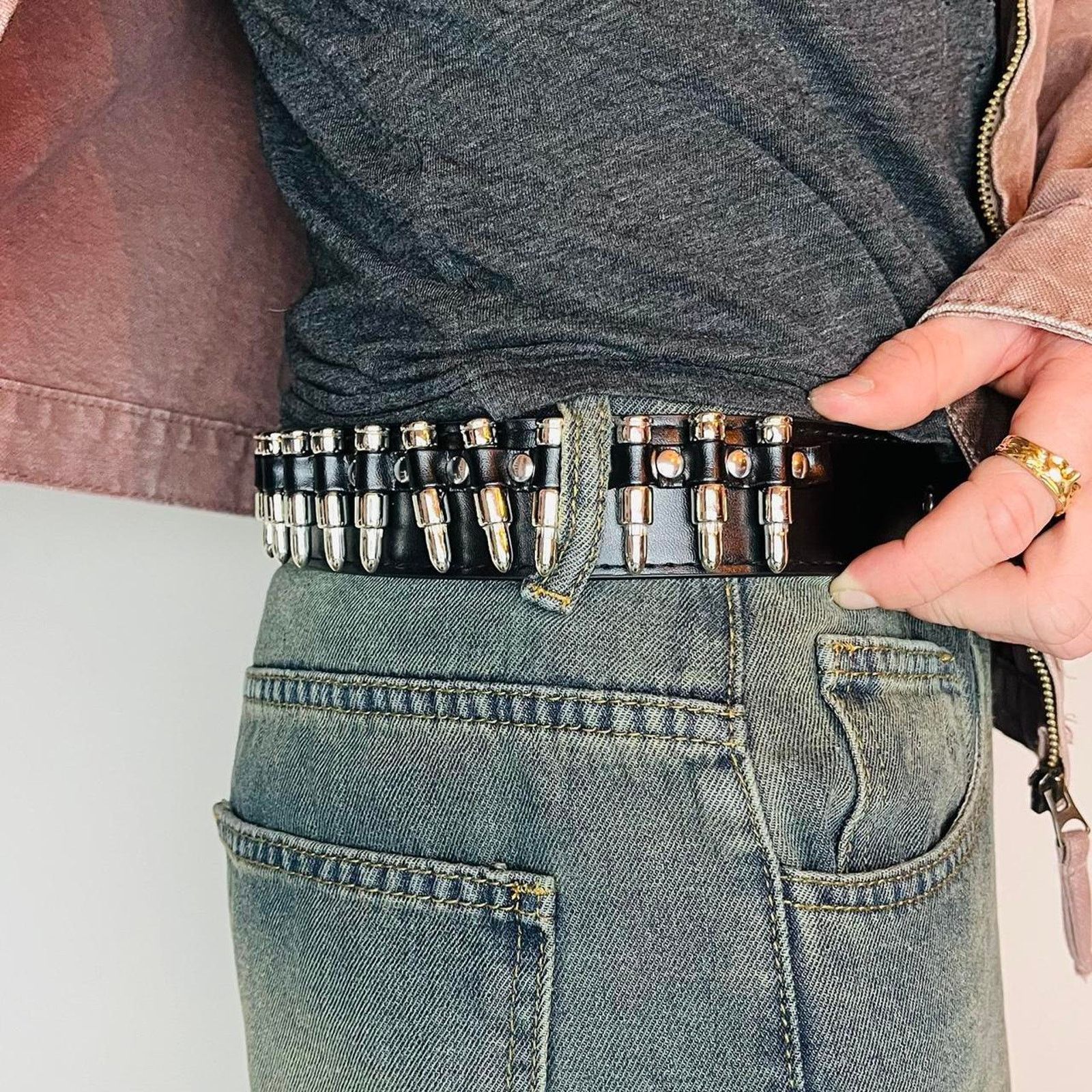 Vintage Y2k 2000s bullet studded black belt Size ONE SIZE - 3 Thumbnail