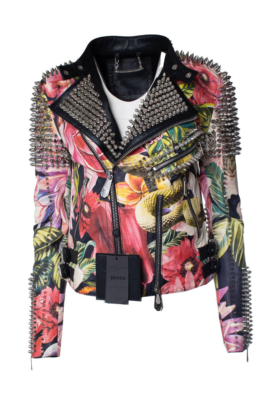 Philipp Plein Philipp Plein, floral leather biker jacket Size S / US 4 / IT 40 - 2 Thumbnail