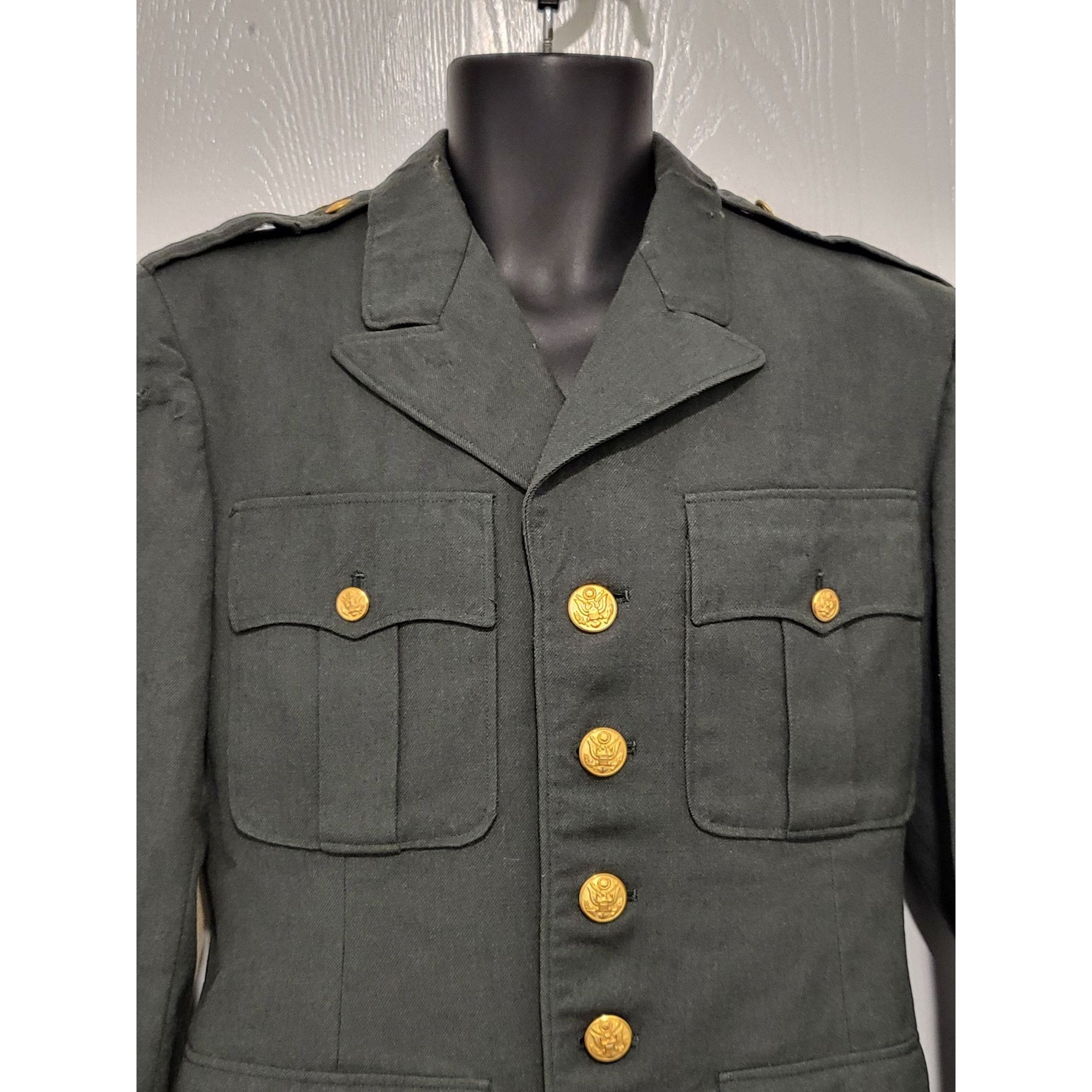 Other Vintage US Army Sargent Uniform Jacket Men Sz 38R Green Miss Size 38R - 2 Thumbnail