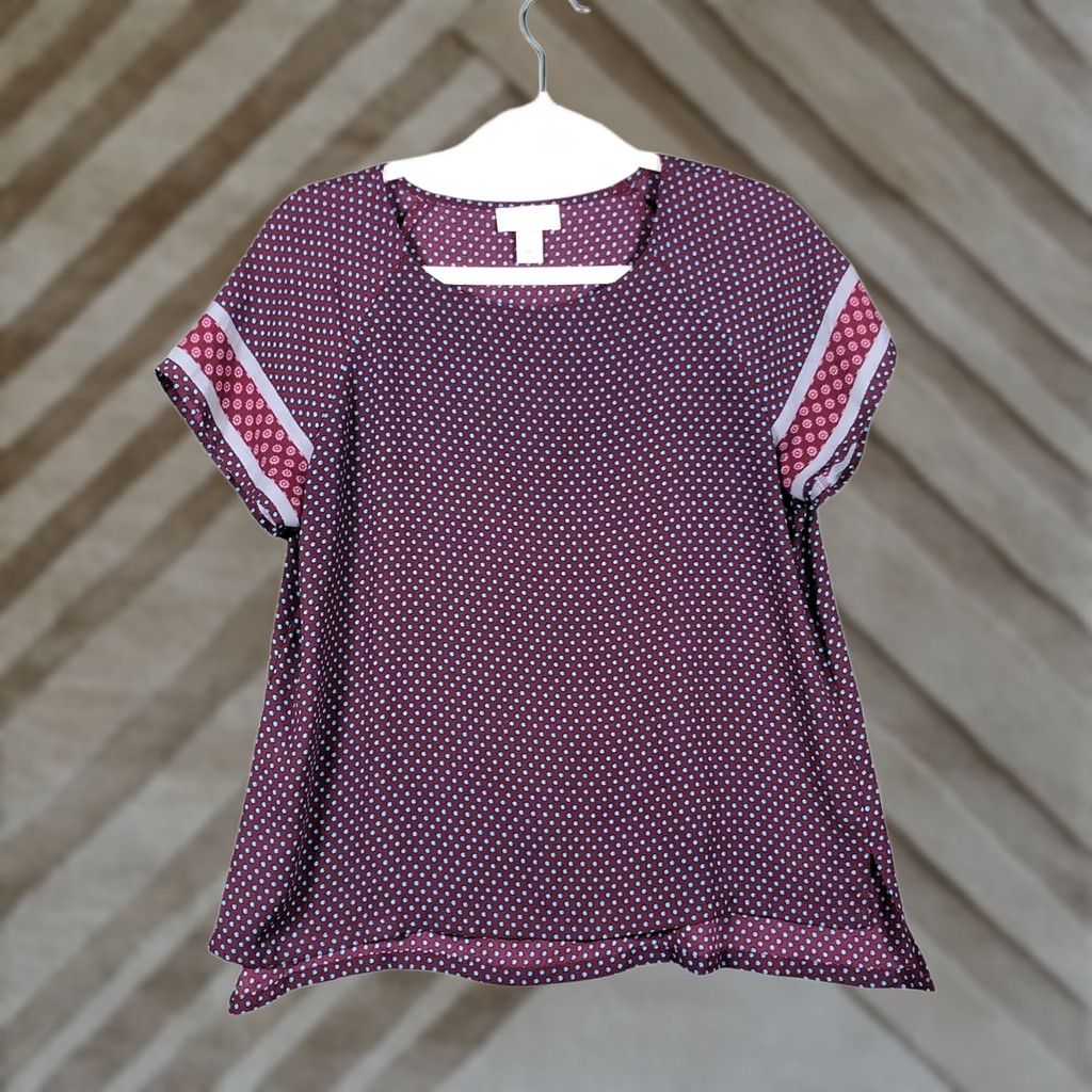 Loft LOFT Outlet Womens Blouse Multicolored Scoop Neck Flowy Boxy Short Sleeve MP Comfort Lightweight Chiffon Pattern Polka Dot Petites PM Womens Size M / US 6-8 / IT 42-44 - 1 Thumbnail