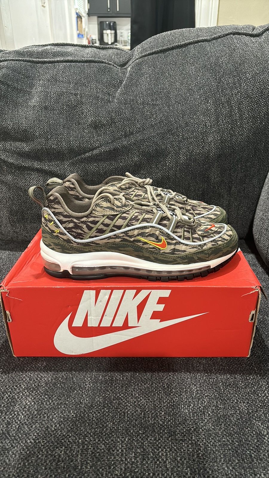 image of Nike Air Max 98 Aop Camo Shoes in Green, Men's