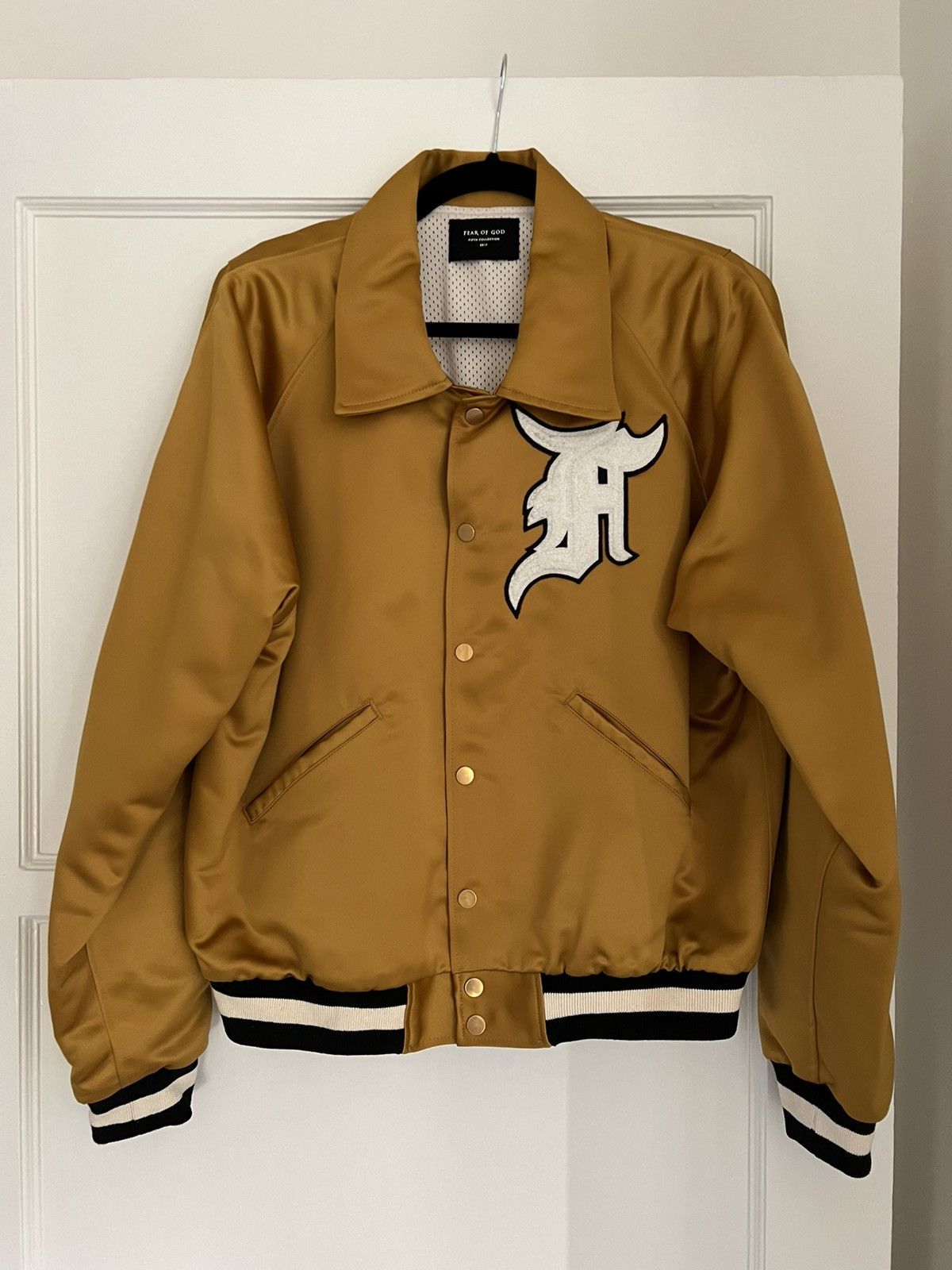 Fear of God Fear of God Gold Satin Baseball Jacket Fifth ...