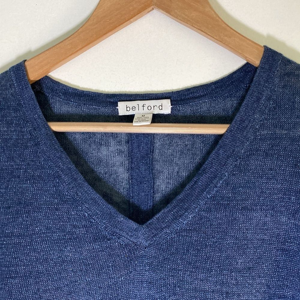 Wolford Belford Womens Size M Blue Knit Linen Pullover V-Neck Sweate Size M / US 6-8 / IT 42-44 - 5 Thumbnail